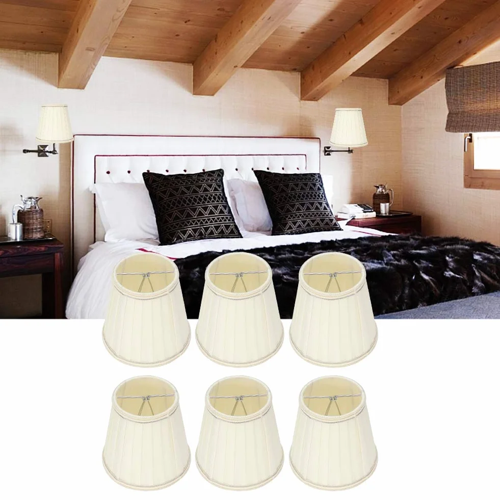 Nowoczesny Tkaninowy Abażur z Koronkową Krawędzią, E14, 3,5x5,1x5,5 Cala, 6 Sztuk, do Lamp Stołowych i Ściennych