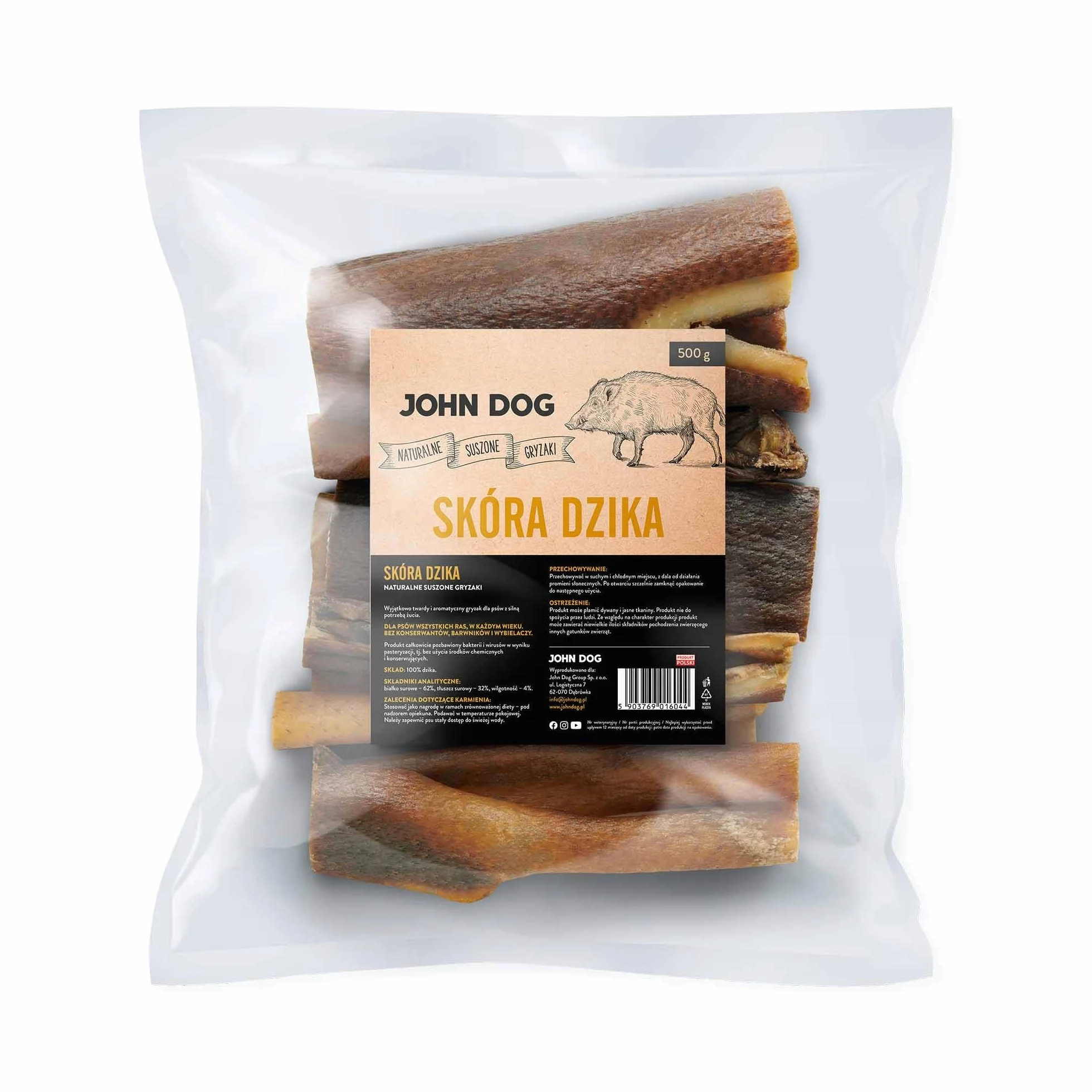 JOHN DOG Skóra dzika małe kawałki Suszony gryzak dla psa 500 g