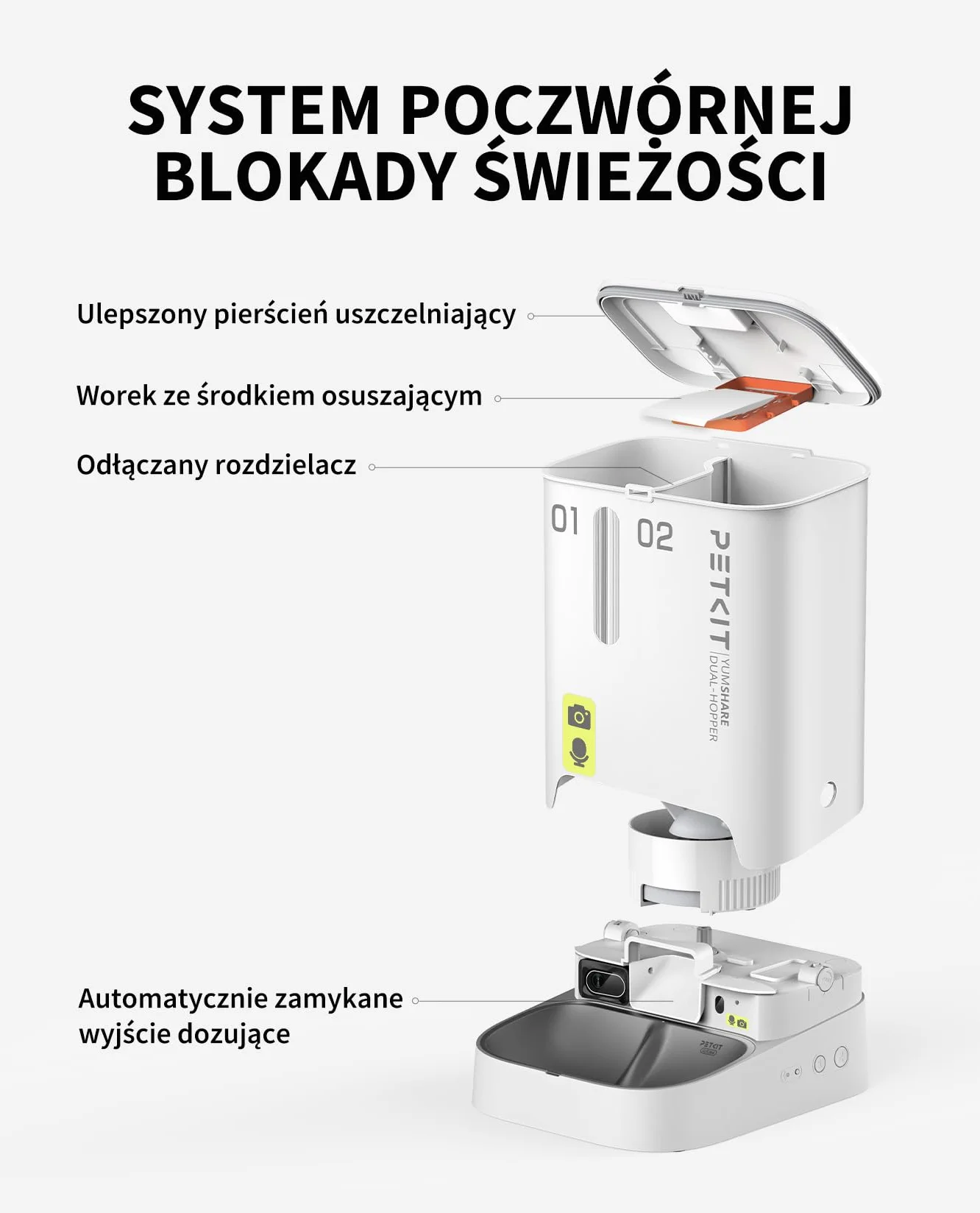 PETKIT Automatyczny Dozownik Karmy dla Kota z Kamerą, 5L Podwójny Lejek Automatyczny Karmnik dla Kotów/Psów, 1080P HD, Funkcja AI, 2.4G WiFi, Dwukierunkowe Audio, APP, Miska ze Stali Nierdzewnej
