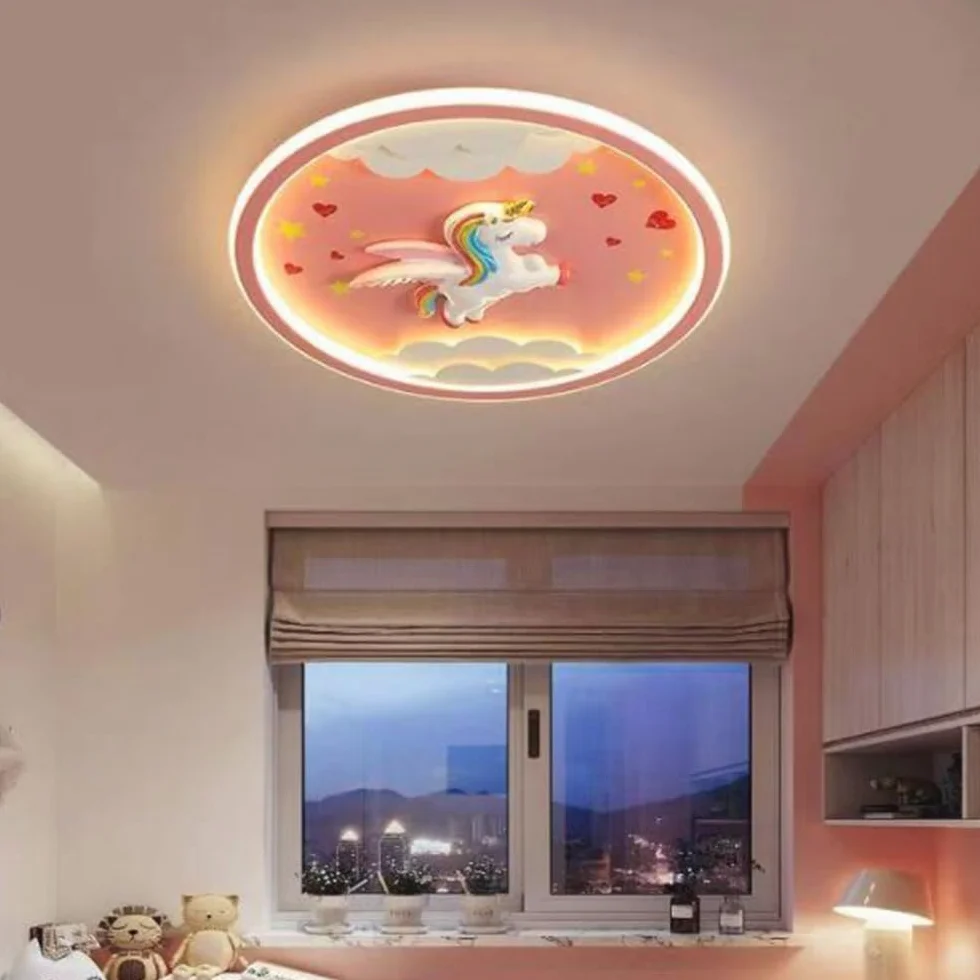 Nowoczesna Lampa Sufitowa LED Lampa Sufitowa Jednorożec Różowa Kreatywna Lampa Dziecięca Dziewczęca 56W Możliwość Przyciemniania Akrylowy Abażur Pokój Dziecięcy Przedszkole Sypialnia Salon Oświetlenie