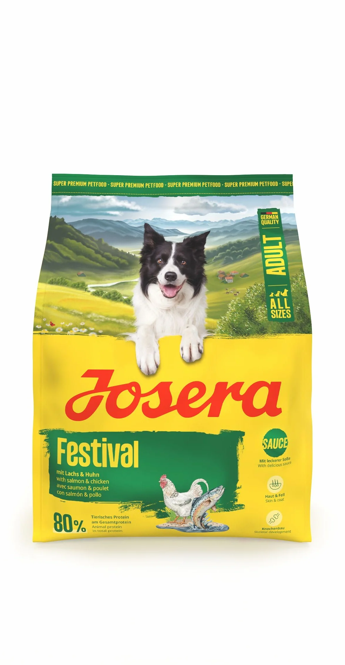JOSERA Adult Festival łosoś i kurczak (1 x 900 g) | sucha karma premium dla dorosłych, wybrednych, aktywnych psów | bogata w energię | w pysznym sosie również do namaczania | bezglutenowa | 1 sztuka