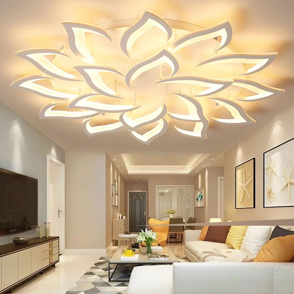 Nowoczesna lampa sufitowa LED, ściemniana, do salonu, kreatywna, kwiatowa, design, akryl, metal, płatki kwiatów, żyrandol z pilotem zdalnego sterowania, do sypialni, pokoju dziecięcego, 18 głowic
