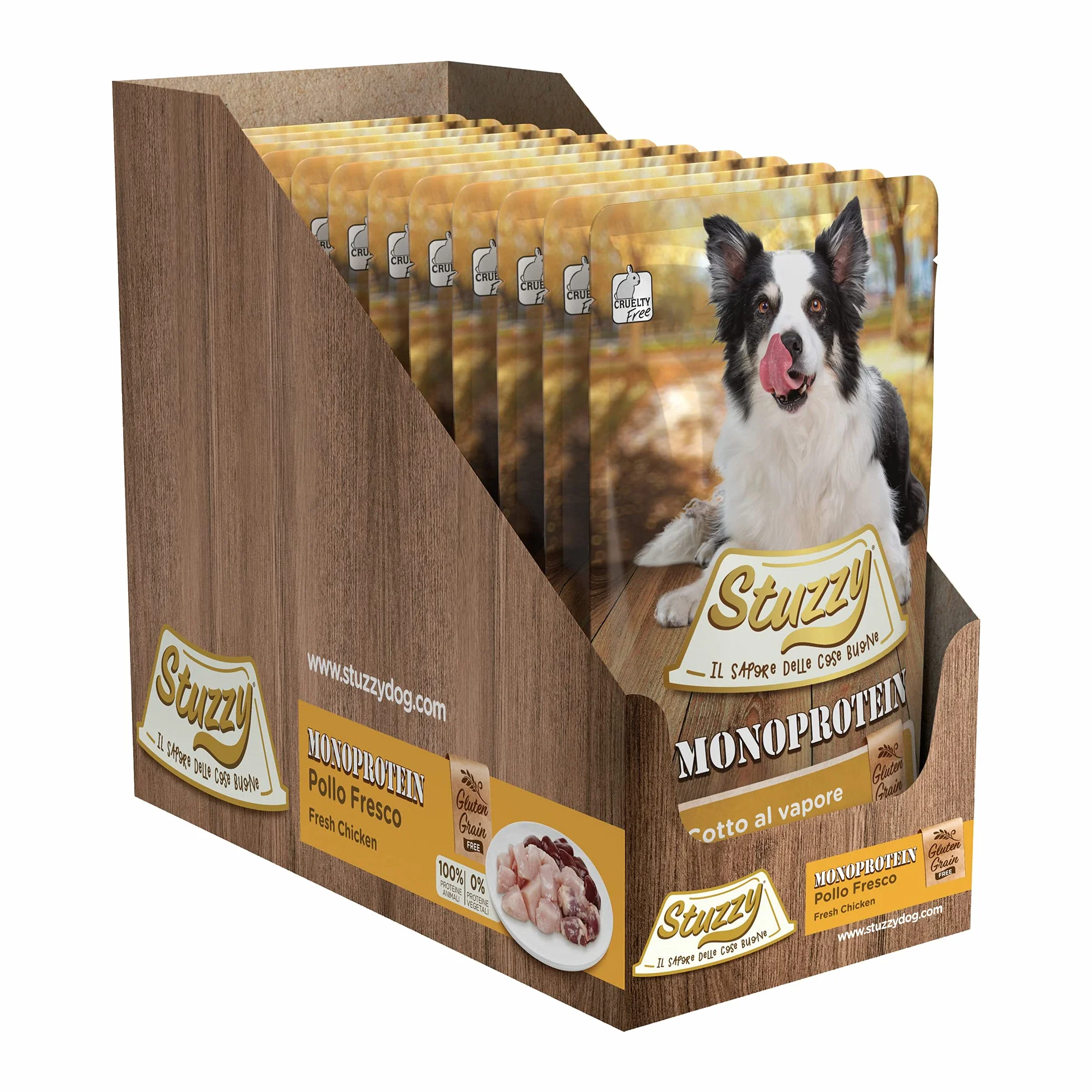 Stuzzy Monoprotein Ziarna i Bezglutenowe Mokra Karma dla Dorosłych Psów Świeży Kurczak Pasztet 1,8 kg (12 x 150 g)