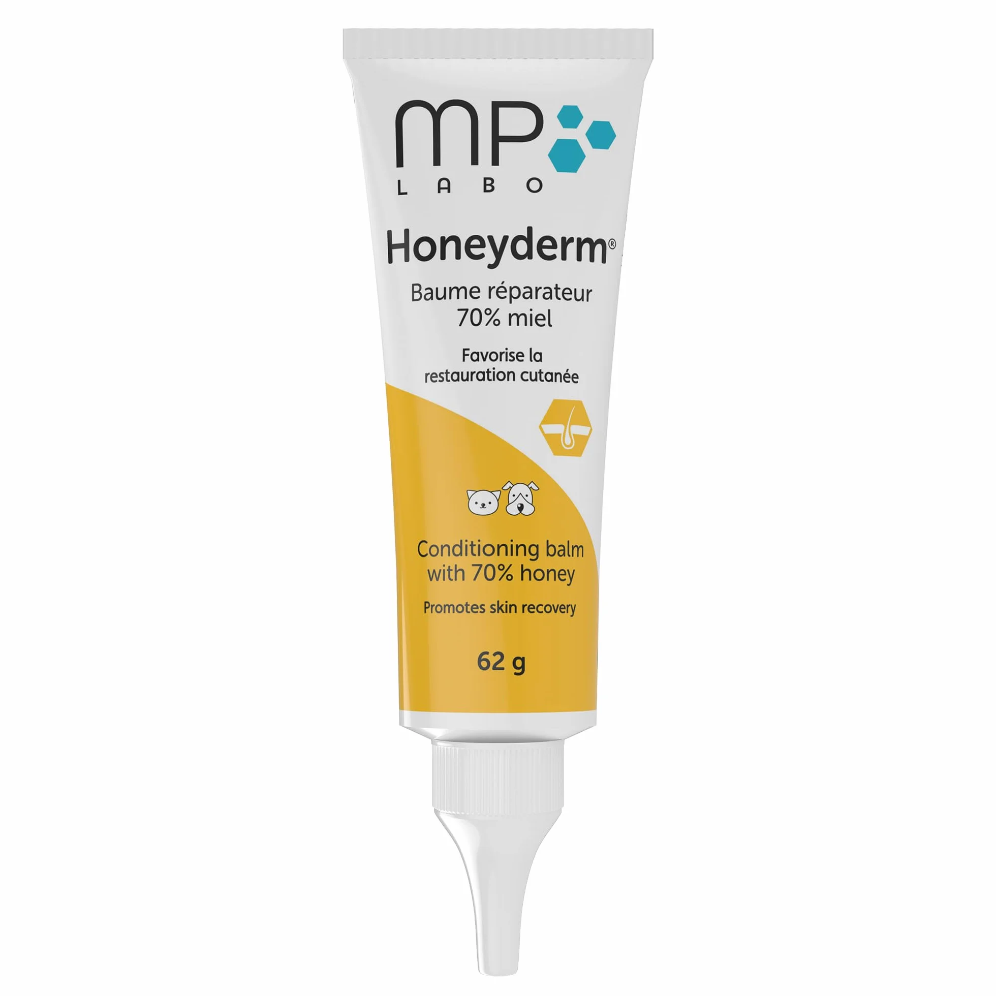 MP Labo Honeyderm® 62 g - balsam regenerujący z 70% zawartością miodu dla psów i kotów - zawiera kwas hialuronowy, witaminy A i E, masło shea, aloes i olejek lawendowy