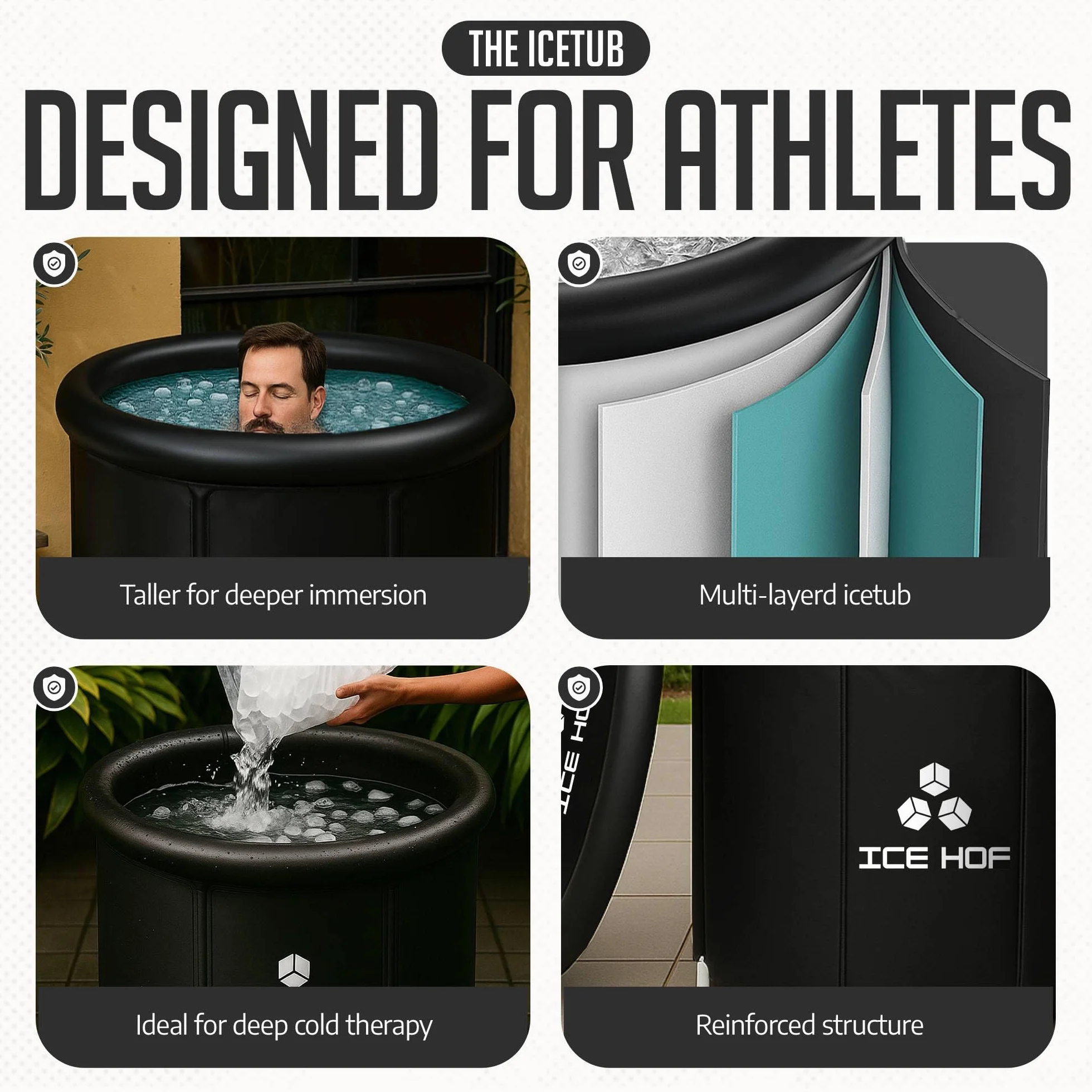 Ice Hof Ice Bath Tub Ø80x80 cm Portable Cold Plunge Barrel for Recovery Wellness Cryotherapy