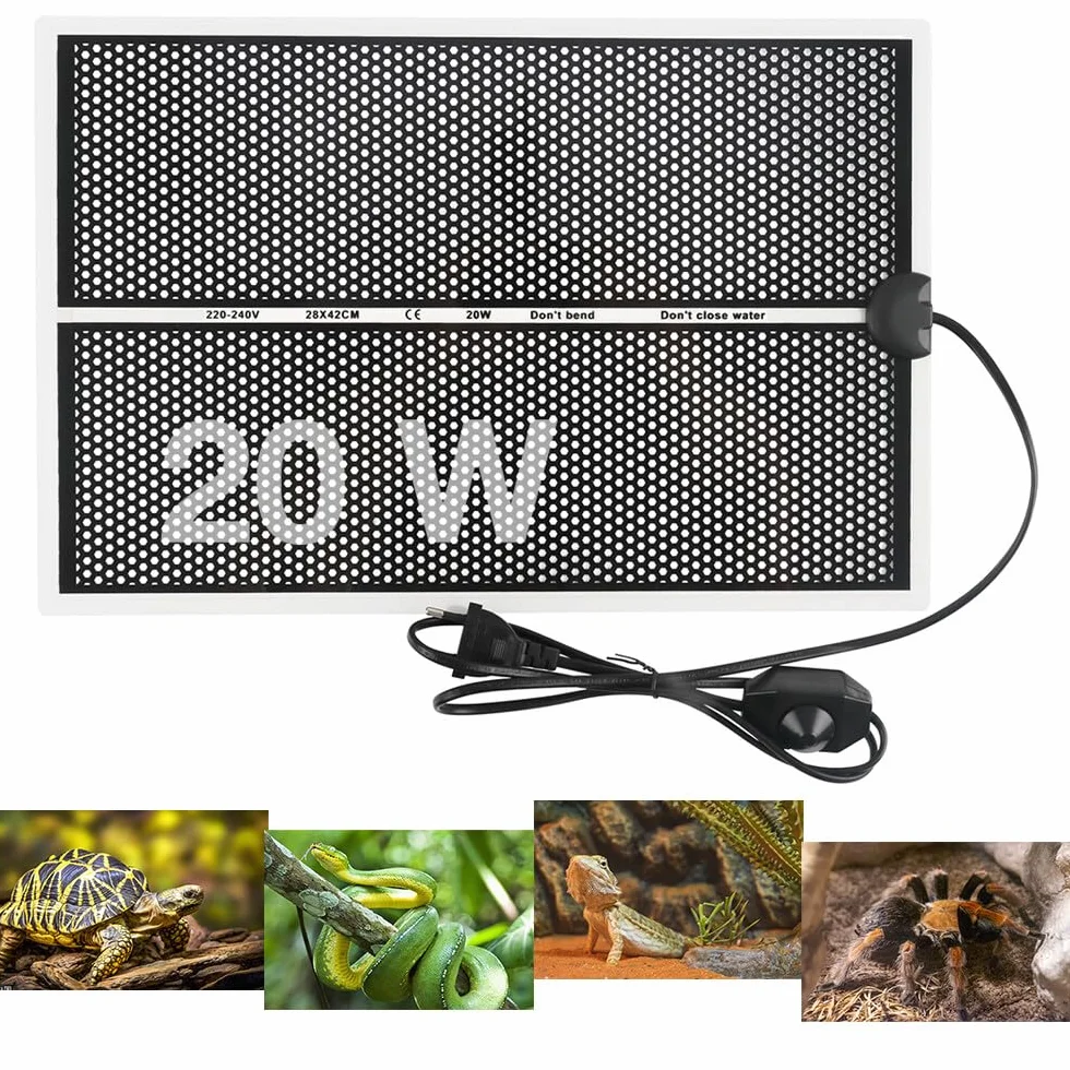 Mata grzewcza do terrarium, 20 W, mata grzewcza dla gadów, 28 x 42 cm, regulowana mata grzewcza do terrarium z regulacją temperatury, poduszka grzewcza dla gadów, płazów, żółwi, węży, jaszczurki,