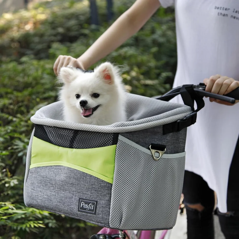 Petsfit Koszyk rowerowy, przedni, dla małych zwierząt domowych, dla psów, kotów, zdejmowany kosz rowerowy, szybkie odblokowanie, łatwy montaż