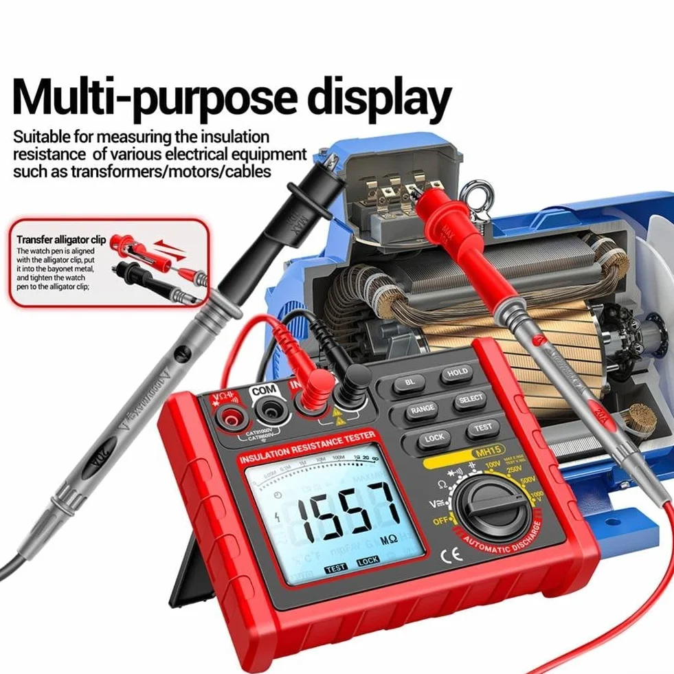 MH15 Cyfrowy Megohmmeter Tester Rezystancji Izolacji, 100 V 250 V 500 V 1000 V Wyświetlacz LCD, Do Testowania Przełączników Kabli Motorowych