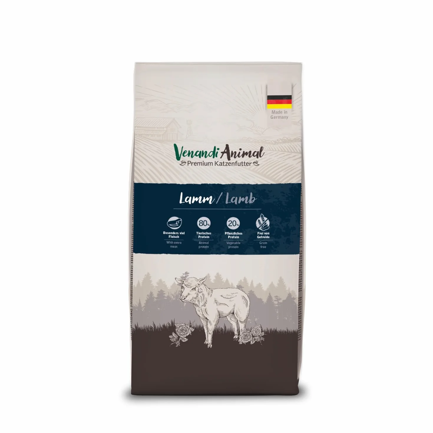 VenandiAnimal Wysokiej jakości karma dla kotów - jagnięcina, ze świeżym mięsem, sucha karma, bez zbóż, 1 opakowanie (1 x 1,5 kg)