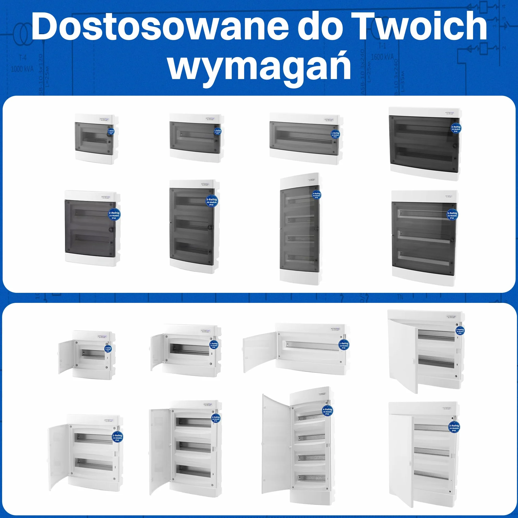 Intratec Skrzynka Rozdzielcza Podtynkowa 3 Rzędowa – Skrzynka Rozdzielcza IP40 na 36 Modułów z Przezroczystymi Drzwiami i Szyną do Łatwej Instalacji Elektrycznej w Domu i Firmie – 482 x 283 x 106mm