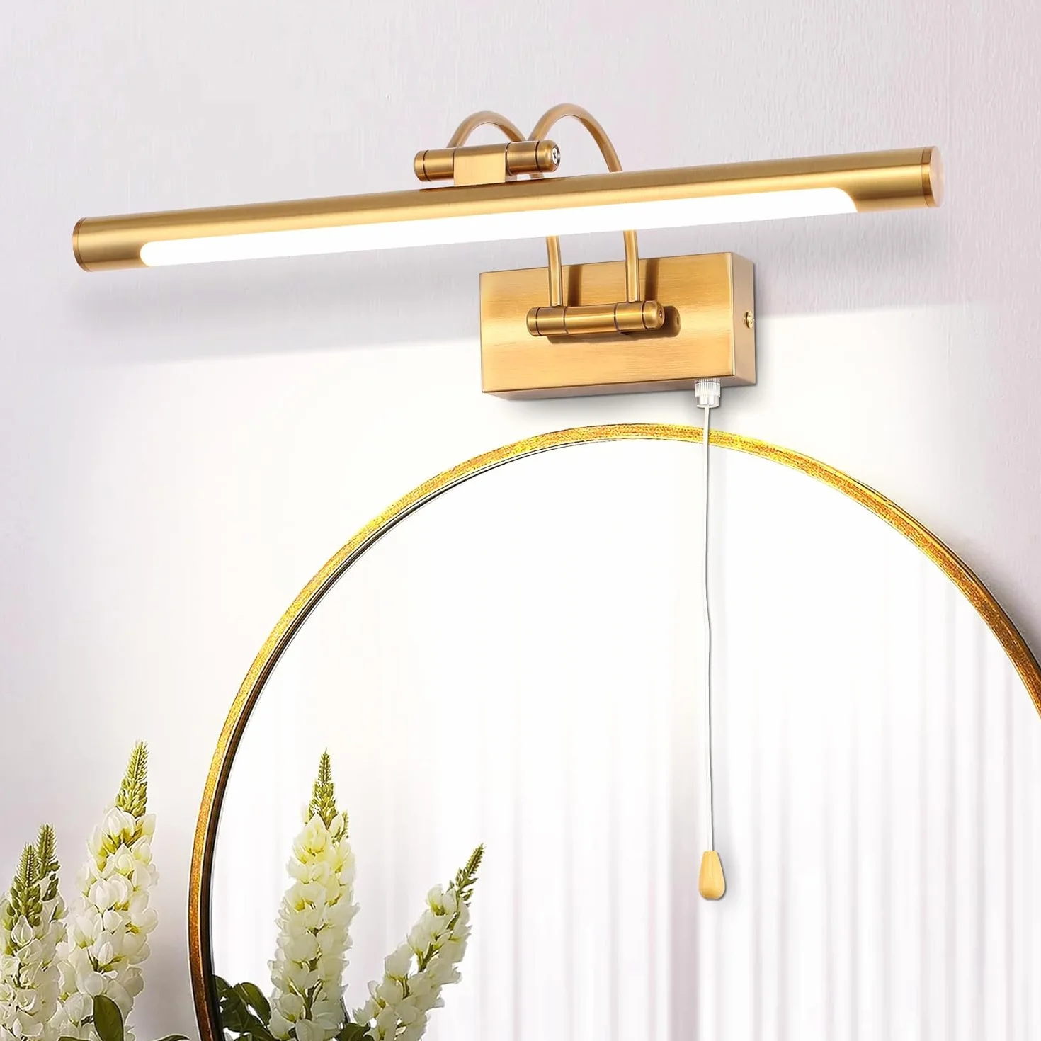 LED 8W IP44 Lustrzana lampa ścienna Oświetlenie łazienkowe Mosiężne oświetlenie wewnętrzne Z przełącznikiem 40cm 3000K Kinkiety do obrazów i gablot Regulowane ramię Lampy do czytania