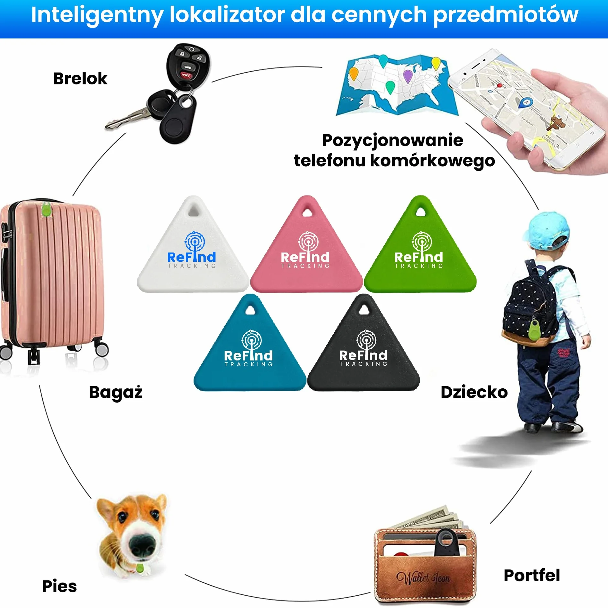 ReFind R3 Smart Tracker Bluetooth 5.0 GPS Tag dla Androida iPhone'a Czarny