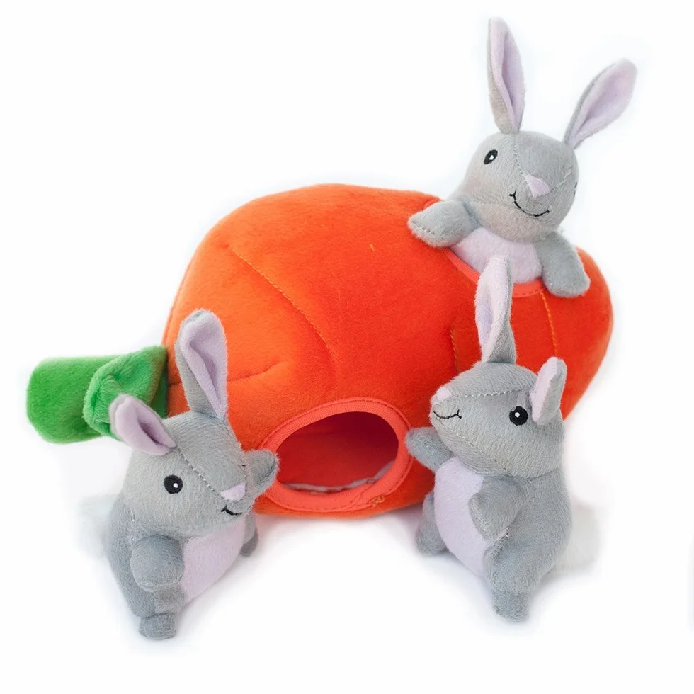 ZippyPaws Burrow Quietschendes Hundespielzeug aus Plüsch, Bunny 'n Carrot