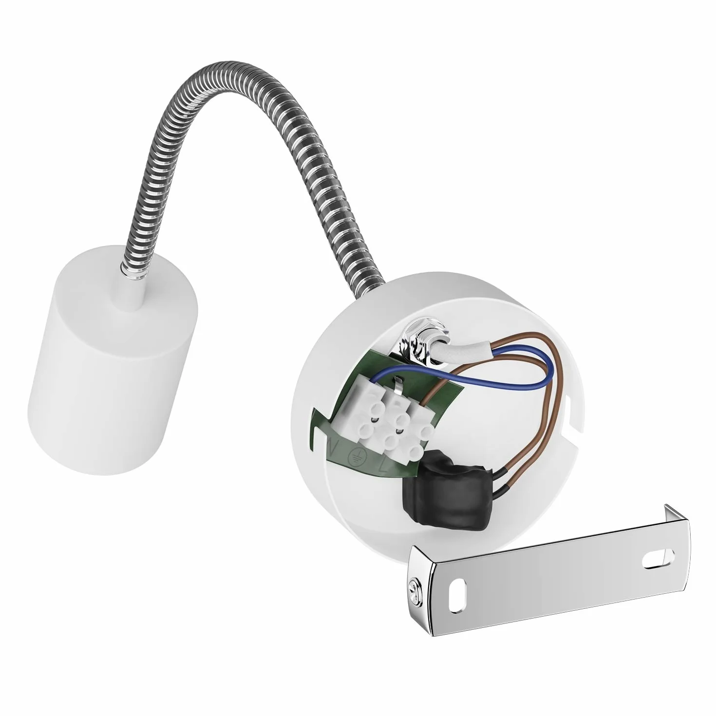 ledscom.de Lampa do czytania WAIKA z gęsią szyjką i przełącznikiem biały mat, w zestawie GU10 LED, PAR16, ciepła biel, 6,05W, 374lm, 70°, 3-stopniowy ściemniacz