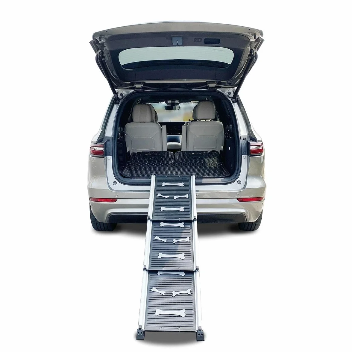 TOPWAY Rampa dla psów, nośność 68 kg, przenośna składana lekka antypoślizgowa rampa ze stopu aluminium, 71-156 cm, czarny/srebrny 699900