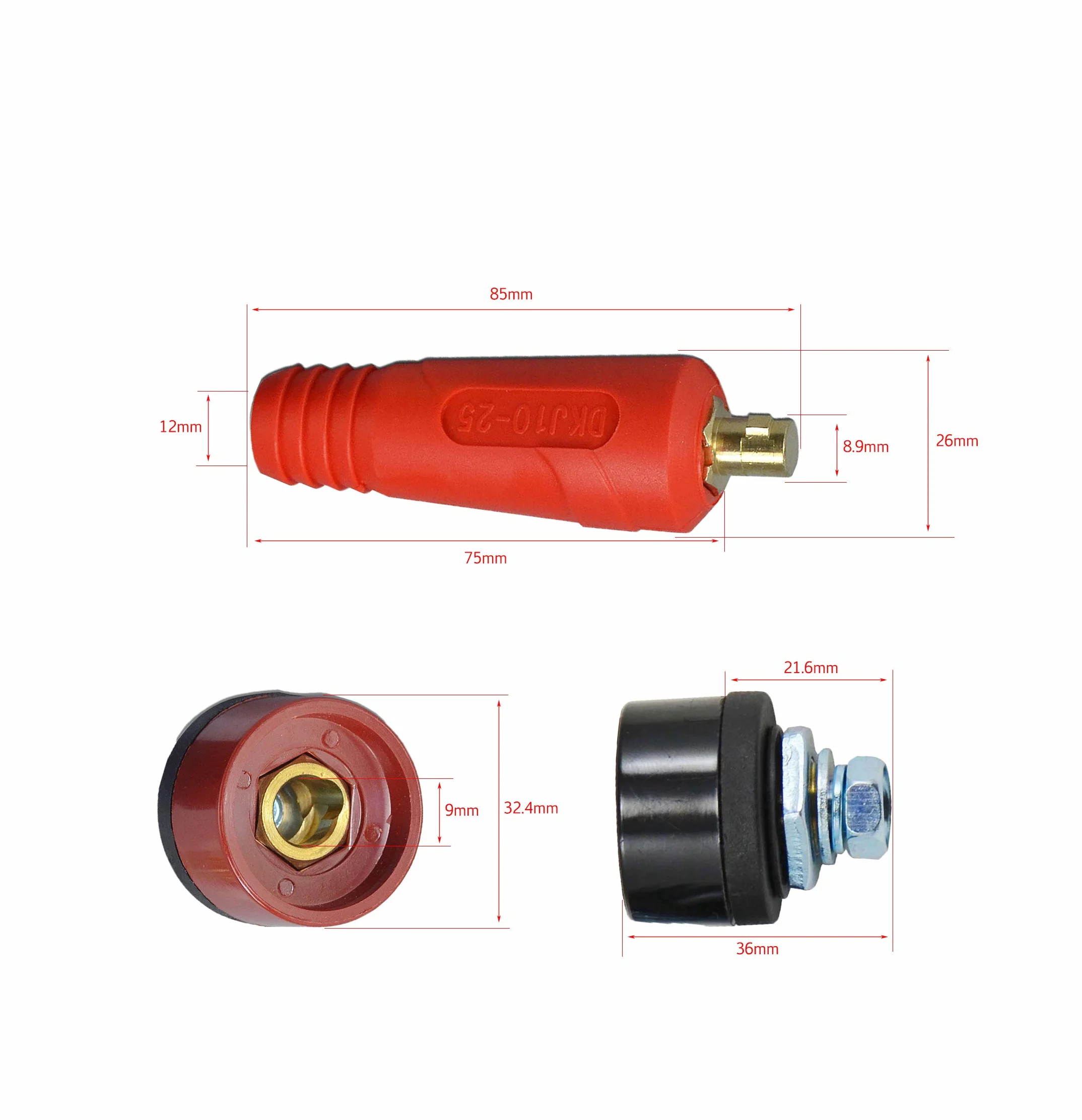 RIVERWELD TIG Spawanie panelu kablowego złącze-Plug DKJ10-25 200AMP DINSE Szybkie połączenie czerwony i czarny kolor 2PCS
