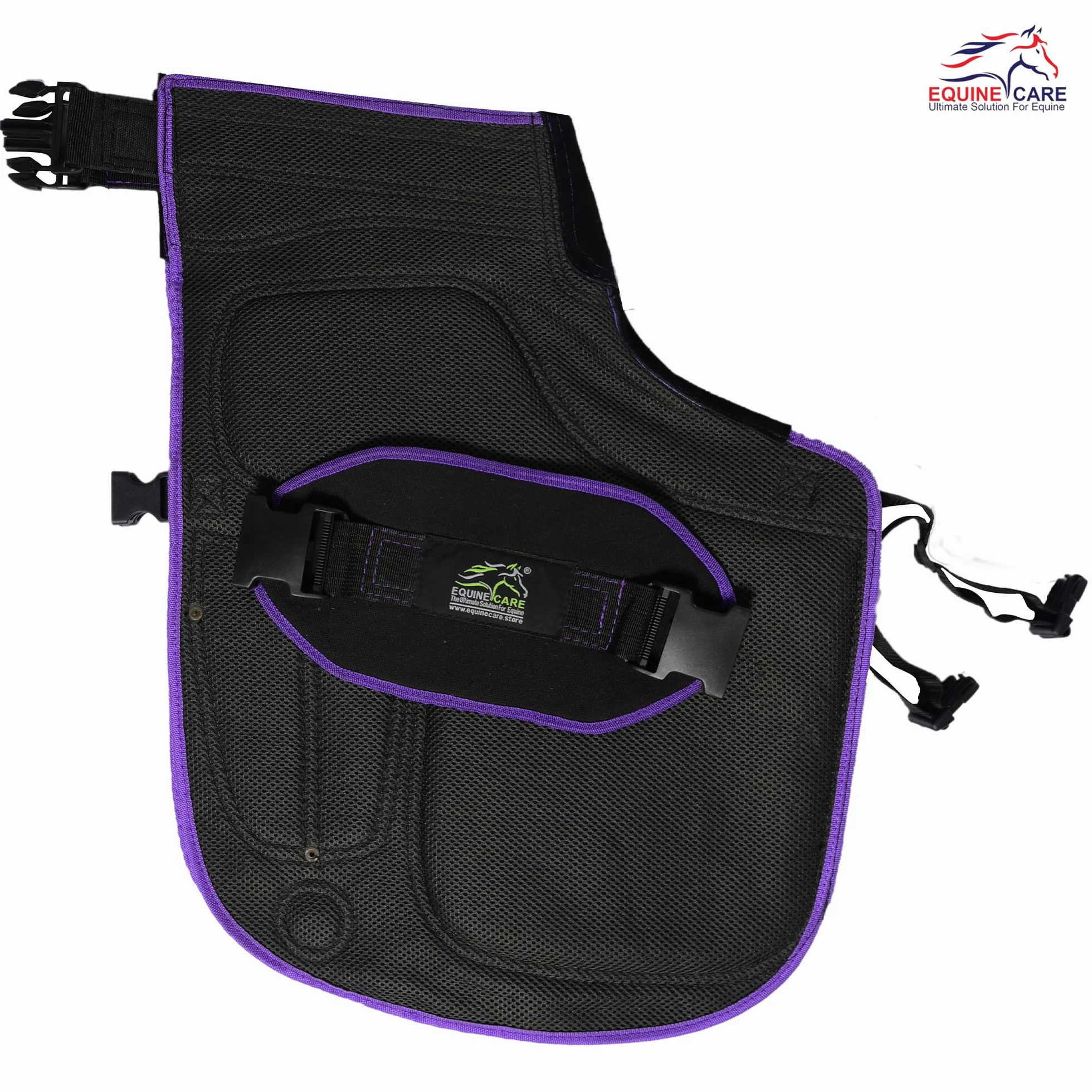 Equine Care Fartuch damski Farrier 23″ - skóra i płótno, regulowana talia 28-52″, wyściełane kolana EVA, podparcie lędźwiowe, 4 kieszenie na noże i magnesy na paznokcie do przycinania kopyt (czarny z
