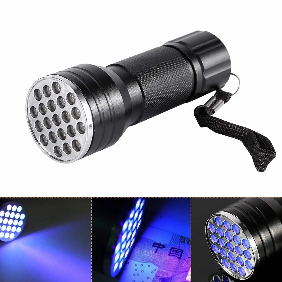 Latarka UV, czarne światło, 21 LED, 395 nM, ręczny detektor światła ultrafioletowego, do suchych plam z moczem psa/kota, pluskwa, skorpiona
