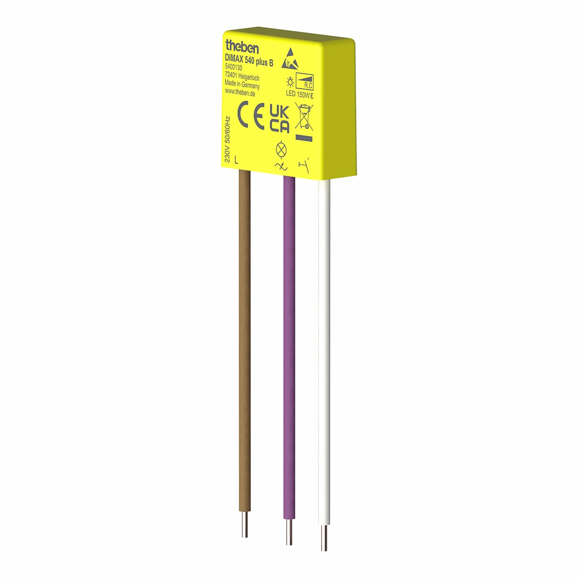 Theben 5400130 DIMAX 540 Plus B Podtynkowy ściemniacz Obciążenia R i C 230V AC Nie wymaga przewodu Neutralny mały model Dalsze wyposażenie Wycięcie w przypadku przegrzania Funkcja pamięci