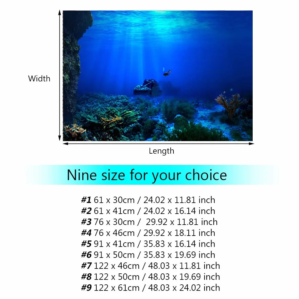 FILFEEL Tło akwarium, dekoracje rybne, obrazy, efekt 3D, PVC, samoprzylepny plakat, podwodny świat, tło, dekoracja, naklejki papierowe, 61 x 30 cm