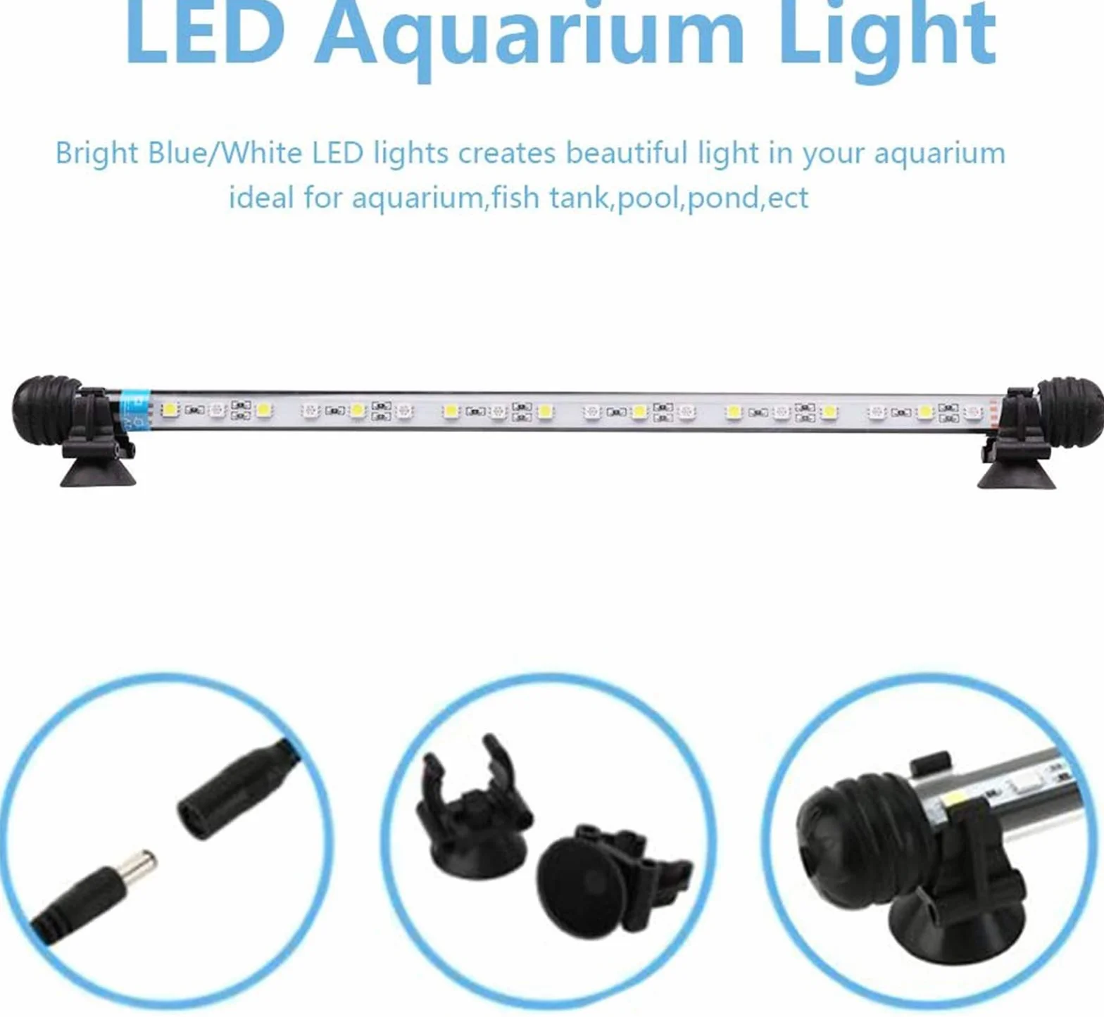 SolarNovo 18 – 112 cm LED oświetlenie akwarium, oświetlenie podwodne, osłona wodoszczelna, wtyczka UE do zbiornika na ryby (1,8 x 48 cm, biała i niebieska)