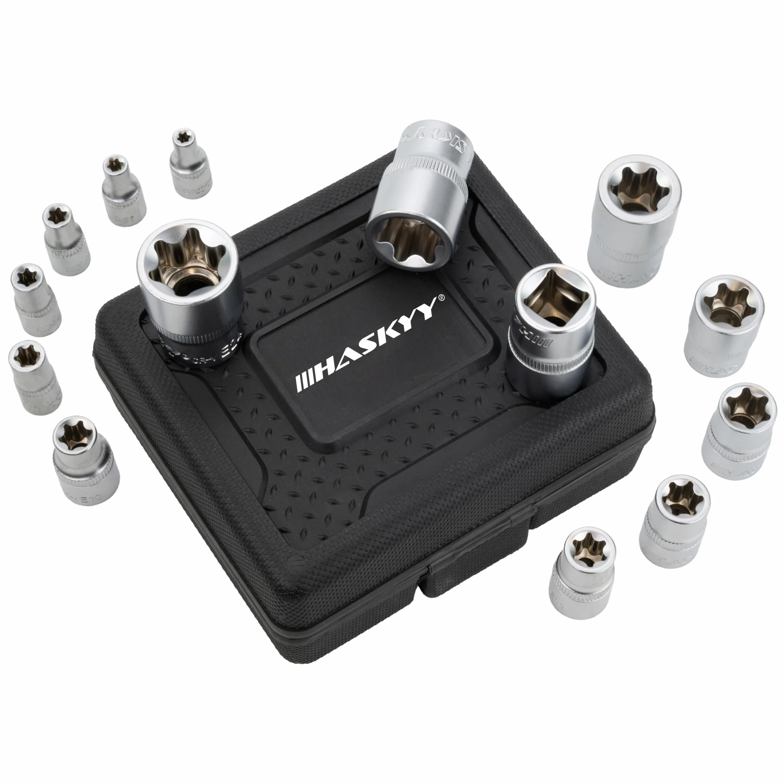 HASKYY Zestaw nasadów Torx 14-częściowy Profil E E4-E24 1/4 3/8 1/2 cala