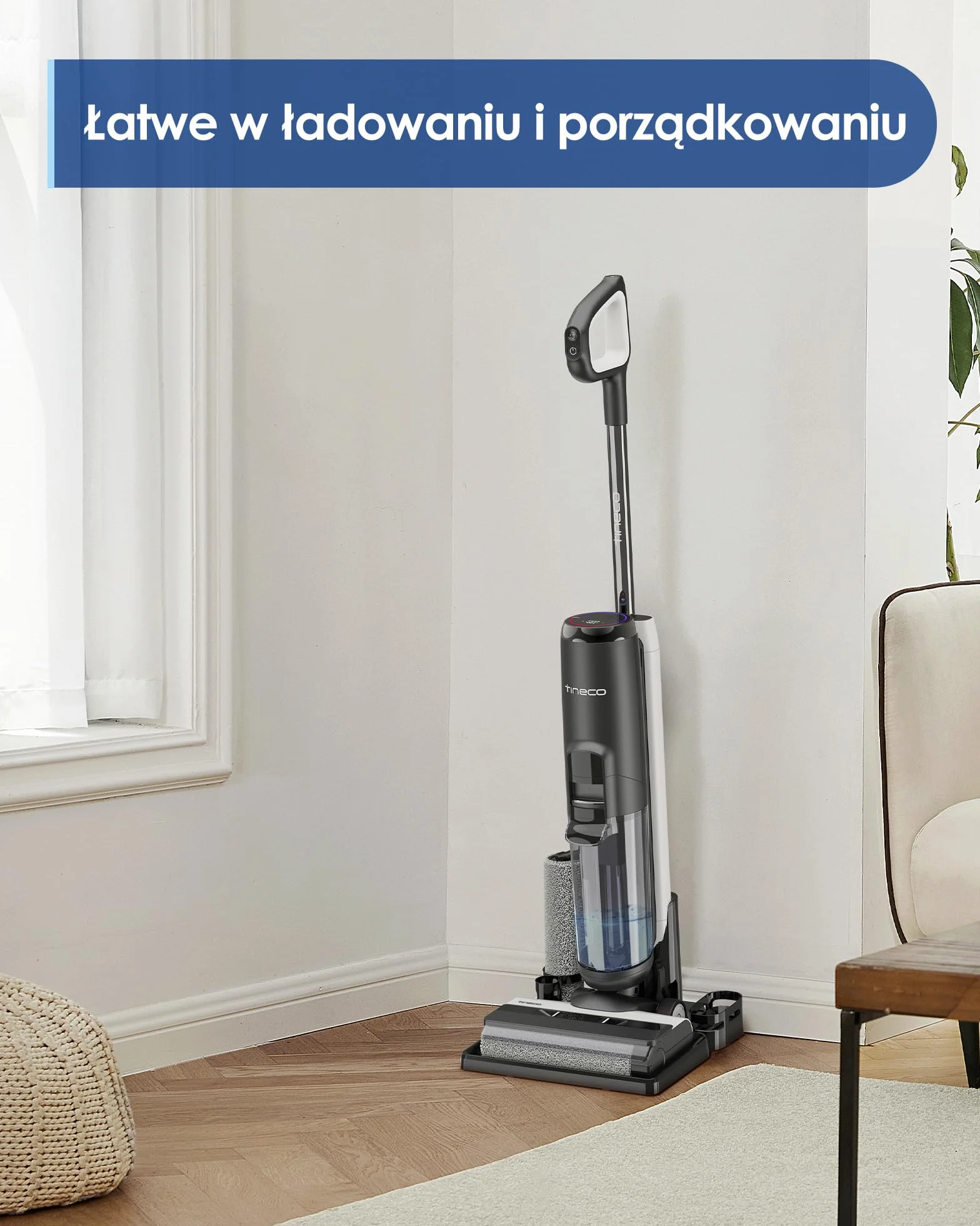 Tineco FLOOR ONE S5 Inteligentny bezprzewodowy odkurzacz na mokro i na sucho i mop do twardych podłóg, cyfrowy wyświetlacz, długi czas pracy, doskonały do ​​lepkiego bałaganu i sierści zwierząt