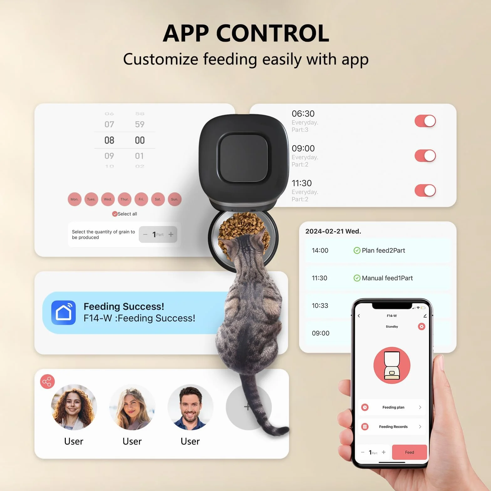 PUPPY KITTY Automatyczny dozownik karmy dla kotów, 2,4 G WiFi dozownik karmy dla kotów połączyć APP z rejestracją 10S, miska ze stali nierdzewnej 304, 1-10 posiłków dziennie, 3 l (czarny)