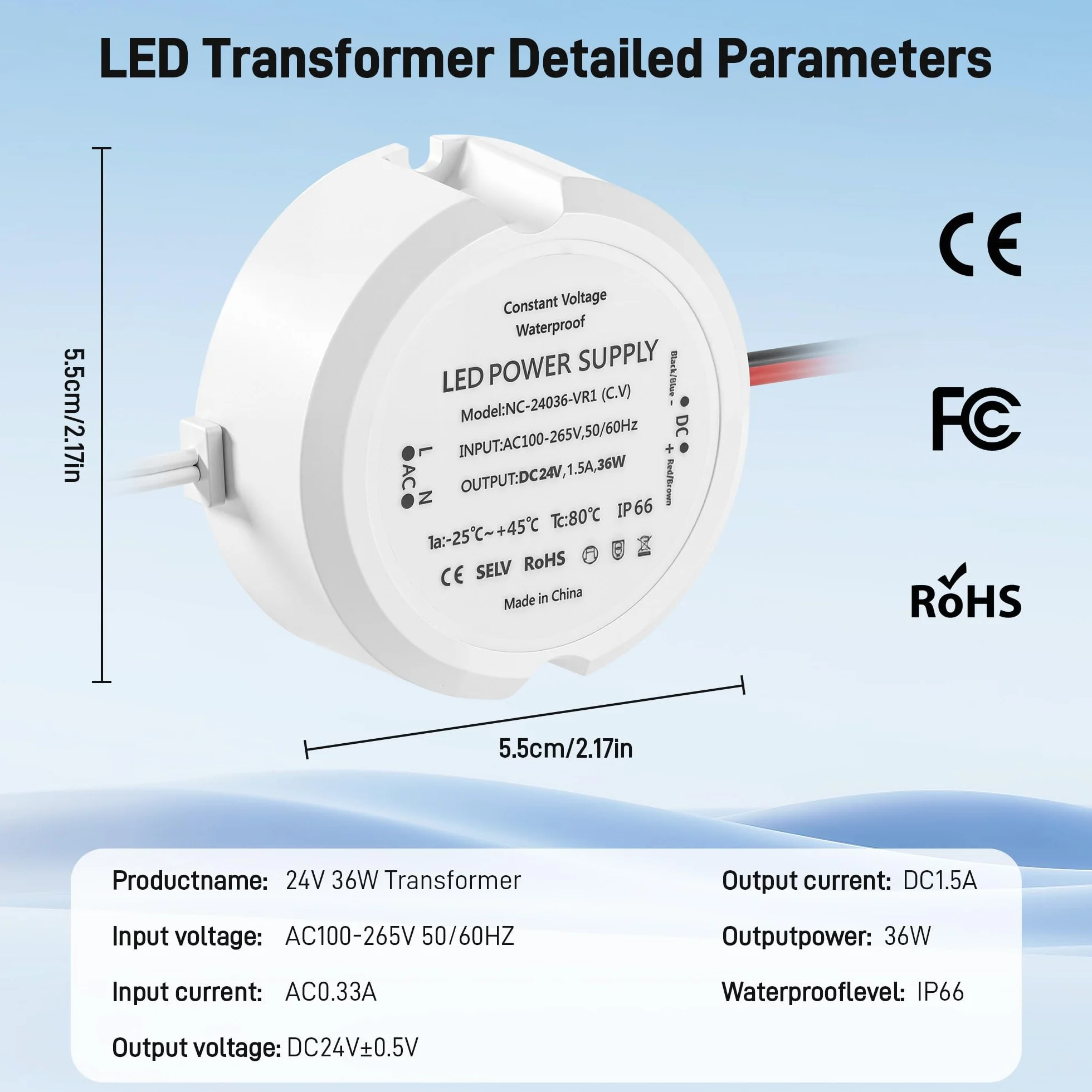 Transformator 230 V AC na 24 V DC 1,5 A, zasilacz sieciowy LED 24 V, 36 W, IP66, wodoszczelny sterownik LED, ultra mały odłączający