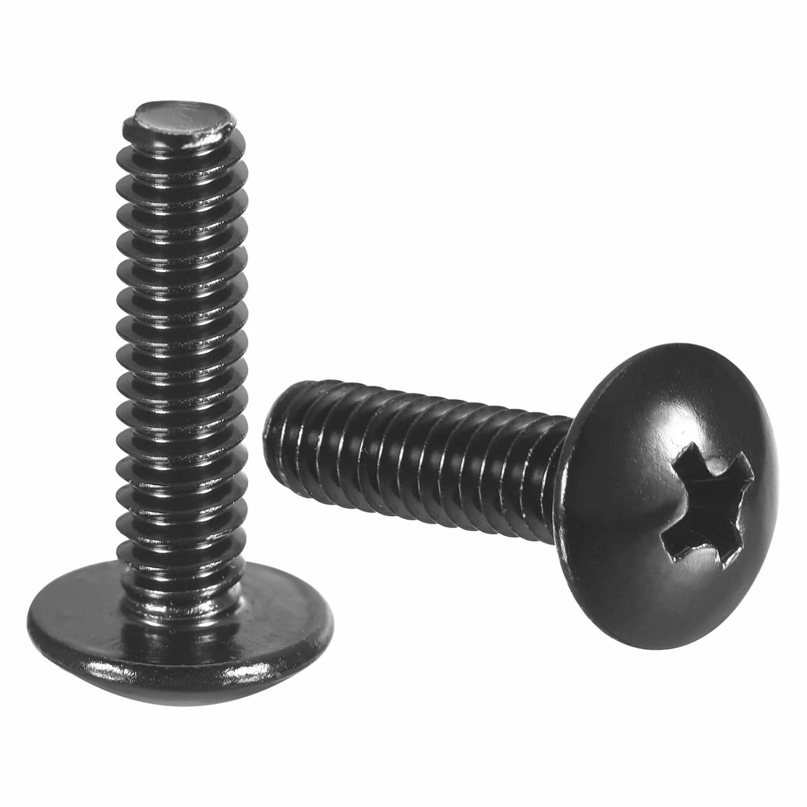 QUARKZMAN 100 sztuk śrub Phillips z okrągłą głową #10-24 x 1,9 cm śruby maszynowe z łbem soczewkowym Phillips, pełne gwinty, 304 stal nierdzewna śruby krzyżakowe z płaską głową, czarna powłoka