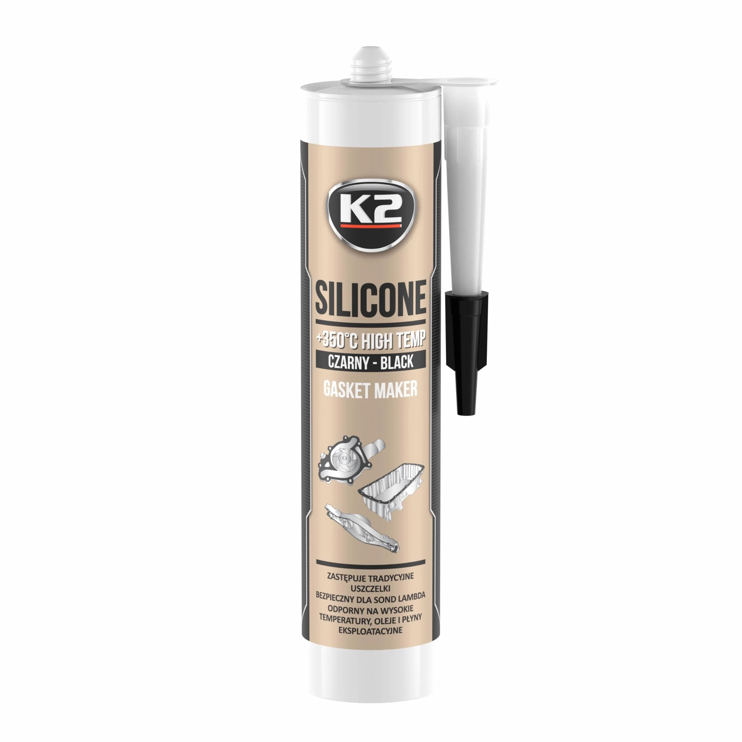 K2 Silikon o wysokiej temperaturze, masa uszczelniająca, silikon uszczelniający, odporny na wysoką temperaturę do +350°C, czarny, 300g