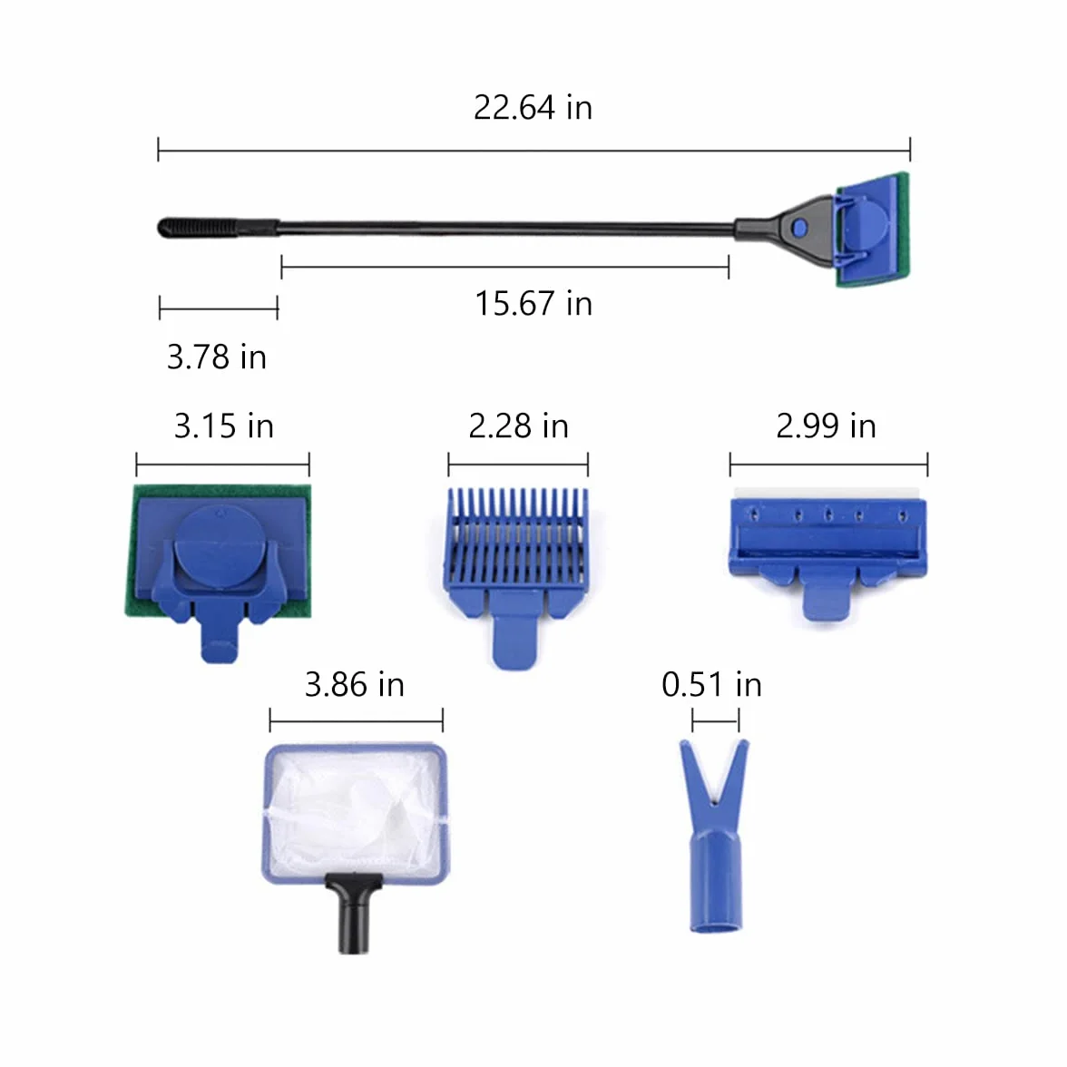 Kiuiom Zestaw narzędzi do czyszczenia akwarium, 5 w 1, akcesoria do czyszczenia akwarium, narzędzia do czyszczenia, do czyszczenia ram łóżka akwarium, widelec, żwir