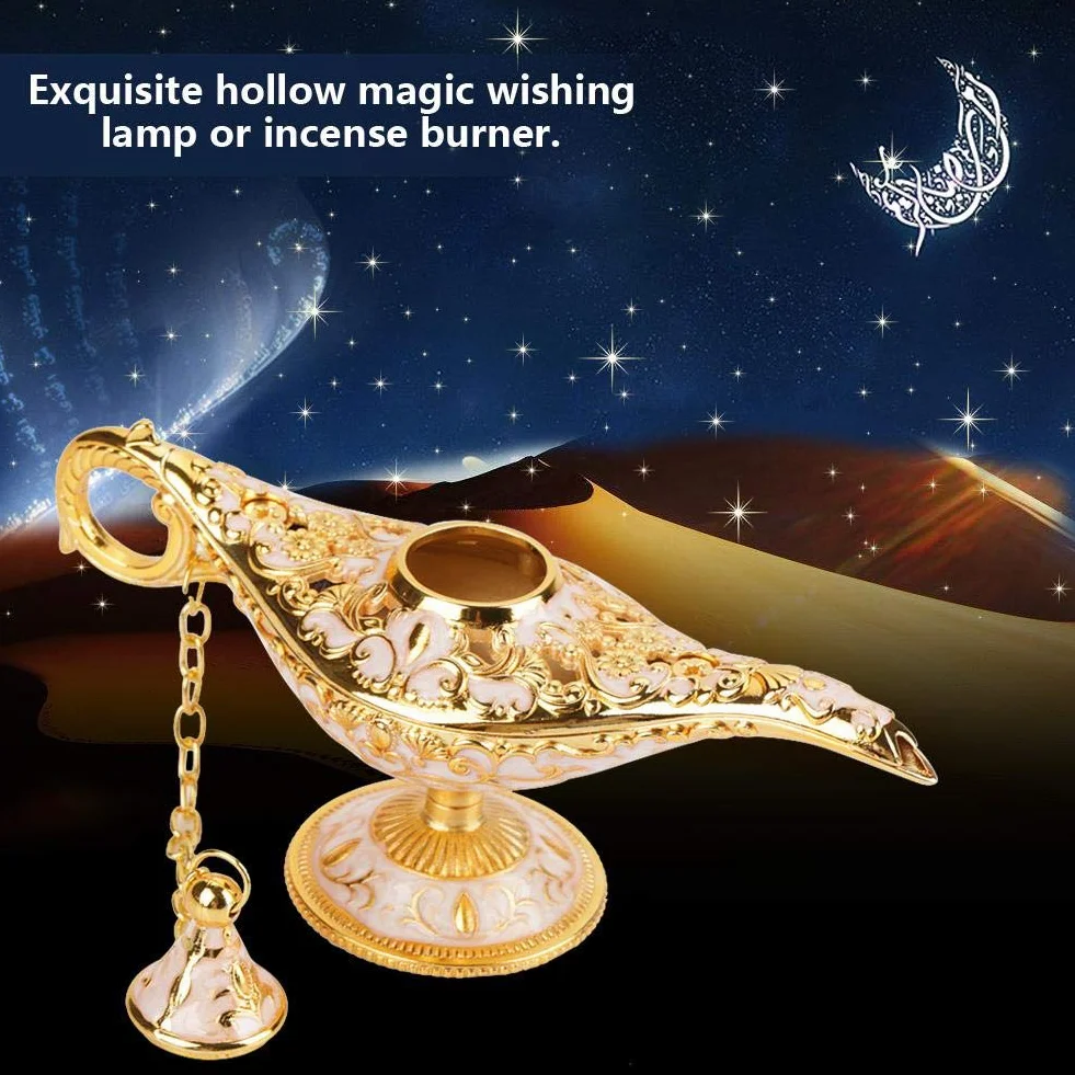 MAGT Aladyn Lamp Rzeźbione Metalowe Hollow Legend Lamp Aladdin Magic Genie Light Wishing Pot Decor Phnom Penh White