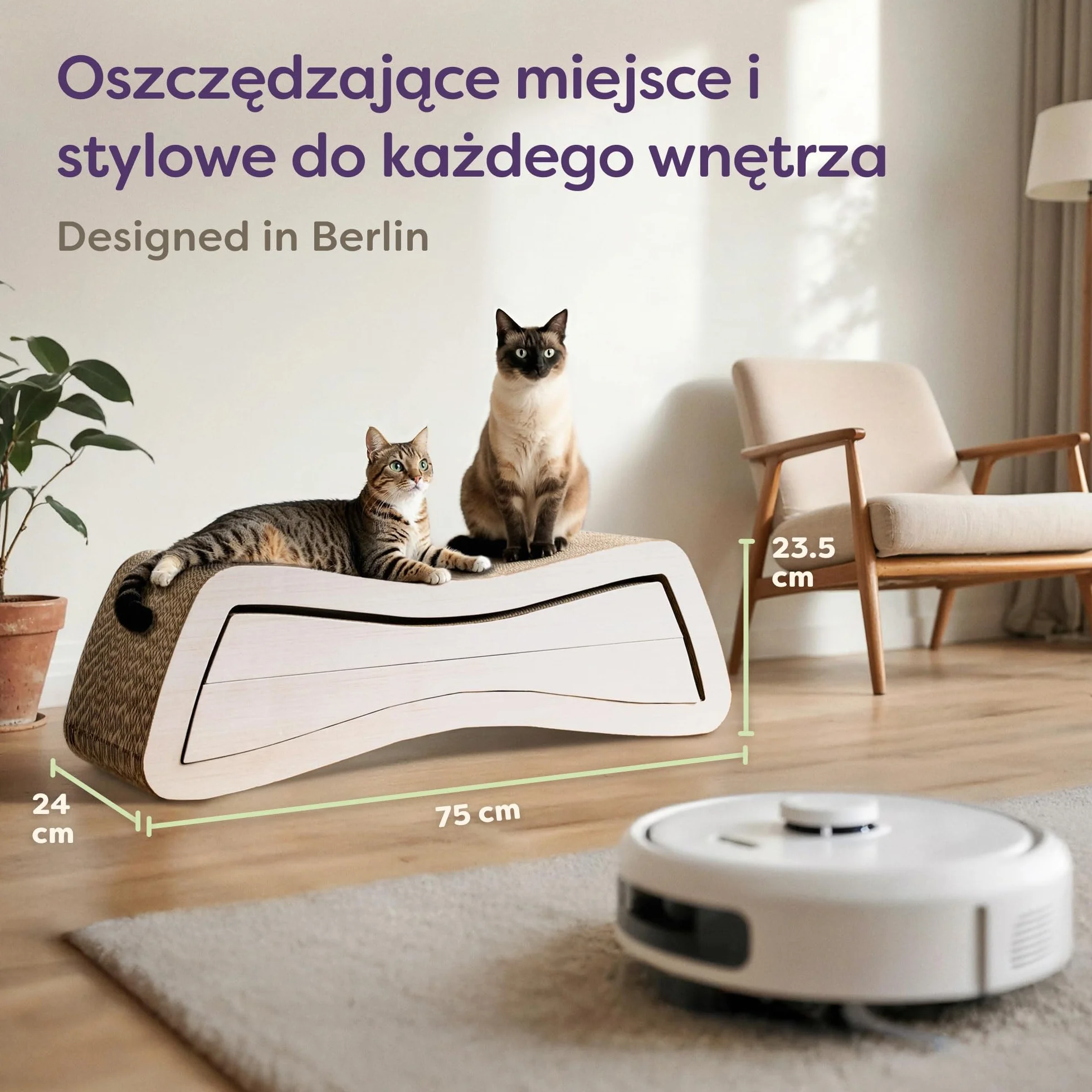 Knupis Drapak dla Kota 3-Częściowy XXL 75 cm – Wytrzymały Karton do Pielęgnacji Pazurów – Do 2 Lat Zabaw – Oszczędza Miejsce – Chroni Kanapy i Meble (Mountain- Biały)