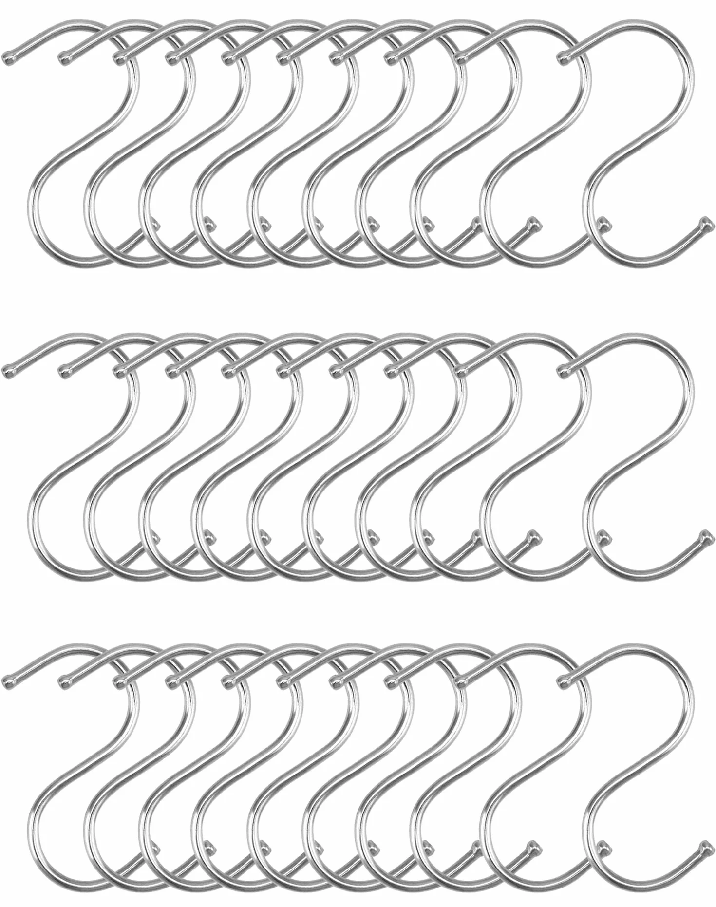 QWORK 30 sztuk haczyki S stal nierdzewna, 6,5 cm, metalowe haczyki do wieszania garnków i patelni, roślin, narzędzi, ubrań, ręczników