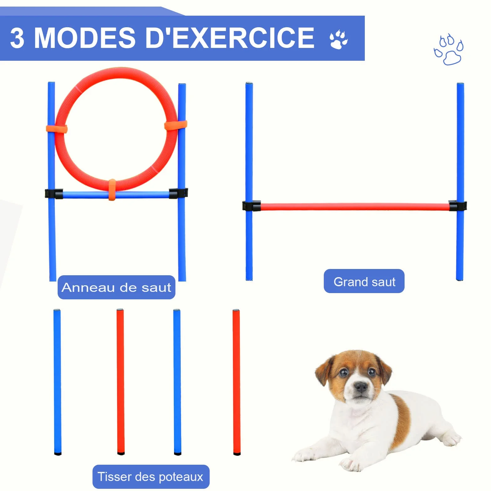 PawHut Agility Sport dla psów kompletny sprzęt przeszkodowy i treningowy, 11 sztuk, pole zwinności dla psa ze stalową torbą transportową czerwono-niebieską