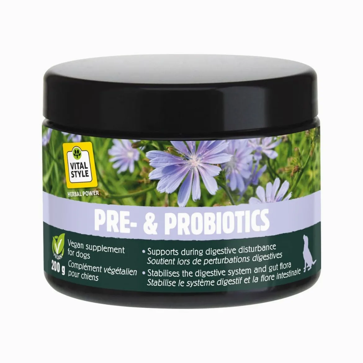 Pre- i probiotyki – prebiotyki i probiotyki dla psa – regeneracja jelit – wspomaga zdrową florę jelit i trawienie – w przypadku biegunki – 100% naturalny – 200 g proszku