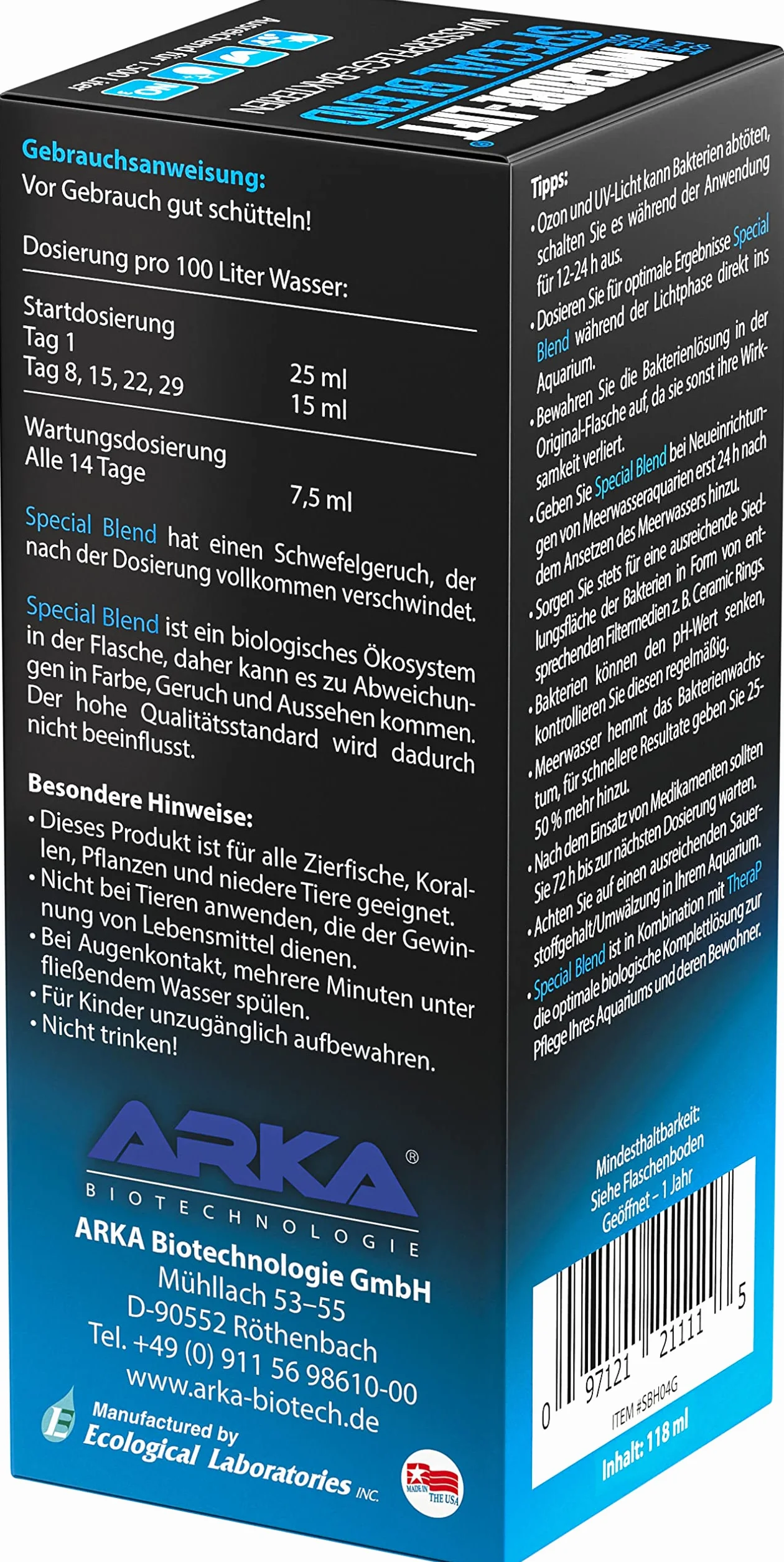 MICROBE-LIFT Special Blend – wysoce aktywne bakterie, do akwarium blisko natury, wspomaga rozkład zanieczyszczeń, woda słodka i morska, 118 ml