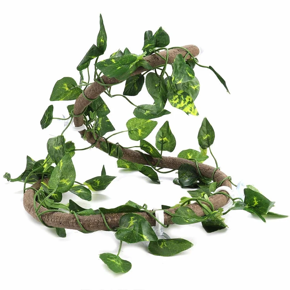 Sztuczna Pnącza dla Gadów z Przyssawkami, 100cm Rattan + 210cm Winorośl, Dekoracja Terrarium dla Kameleona i Gekona
