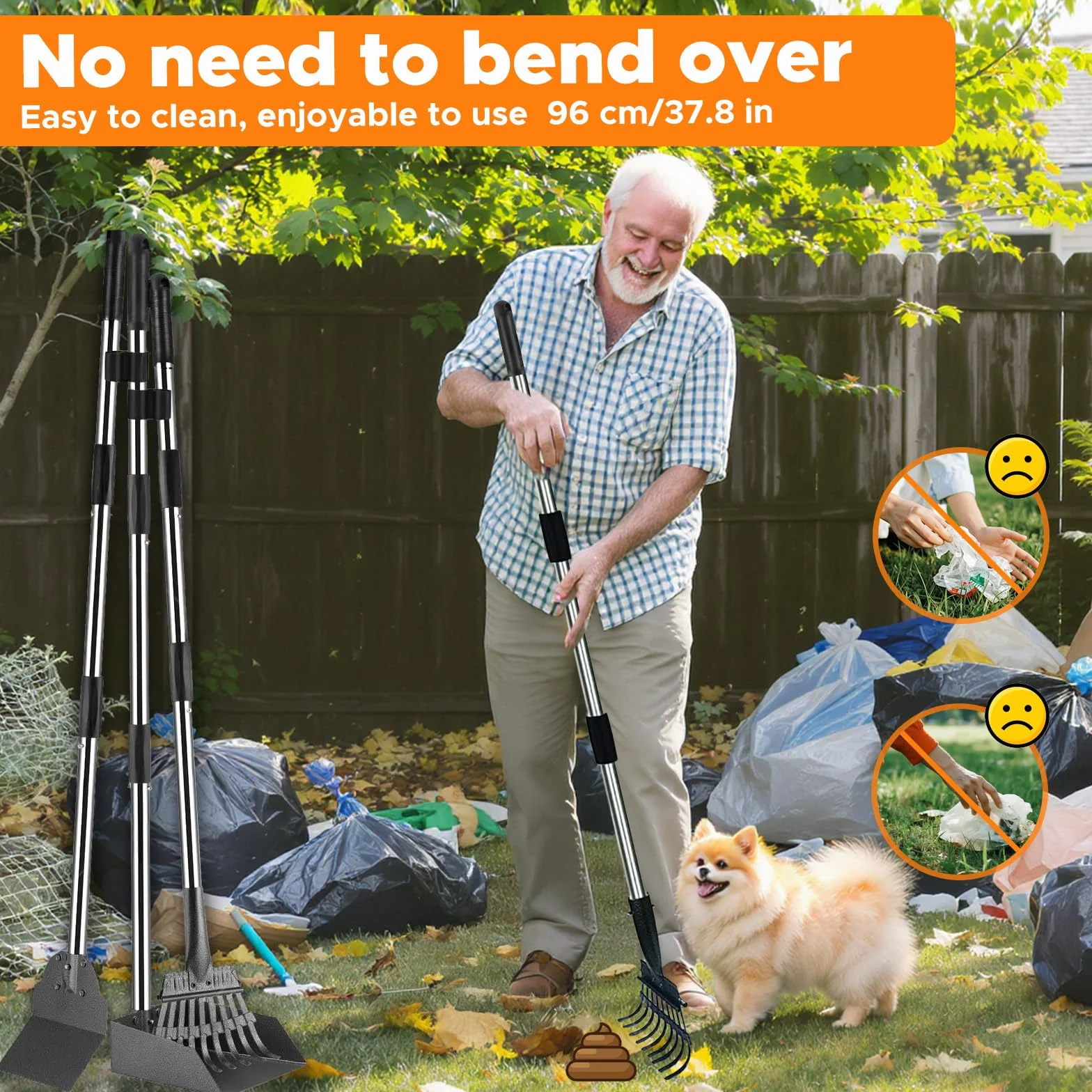 Anluomania 3-pak zbierania odchodów dla psów, zbieracz na odchody dla psów z grabiami, zbieranie odchodów dla psów z regulowanym długim uchwytem 97 cm, Dog Pooper Scooper do trawników, trawy
