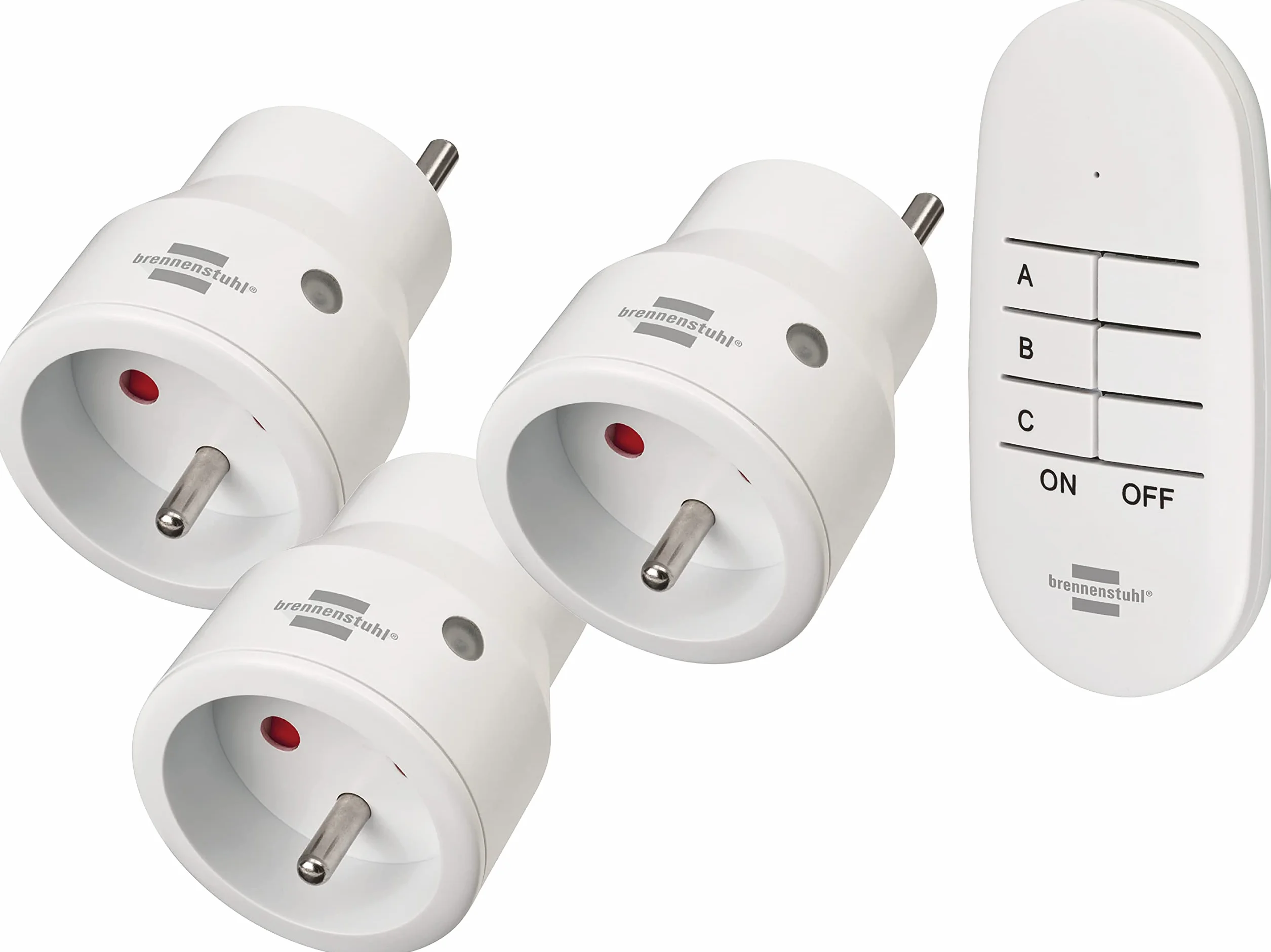 Brennenstuhl Comfort-Line gniazdko na pilota Mini 3+1, 3 inteligentne gniazdka (wewnetrzny, z nadajnikiem recznym i zwiekszona ochrona przed dotykiem) bialy