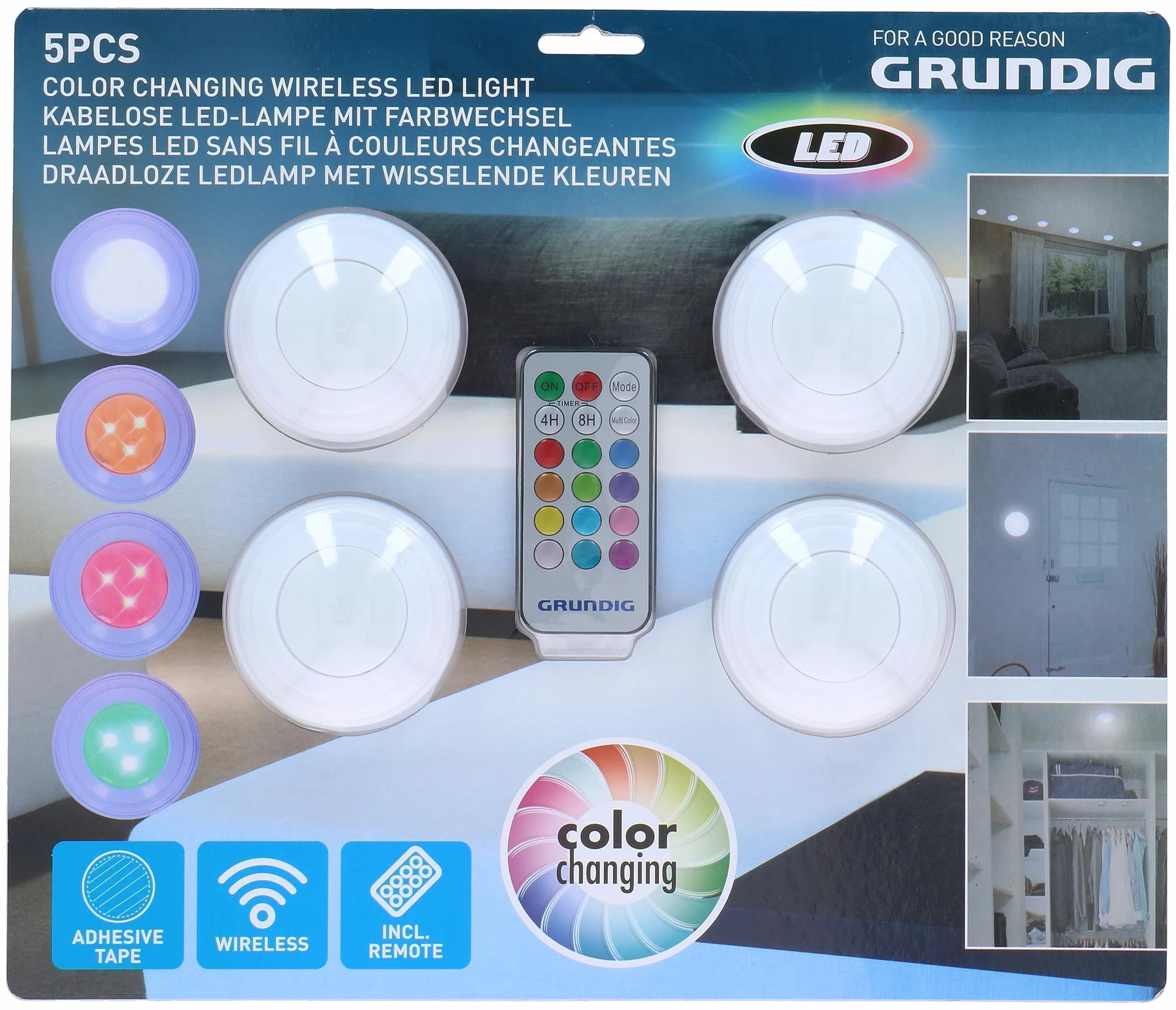 Grundig Bezprzewodowy Reflektor LED 4 Części - Różne Kolory - Lumiere z Timerem - Łatwość Obsługi - Zasilane Bateryjnie Oświetlenie - Biały