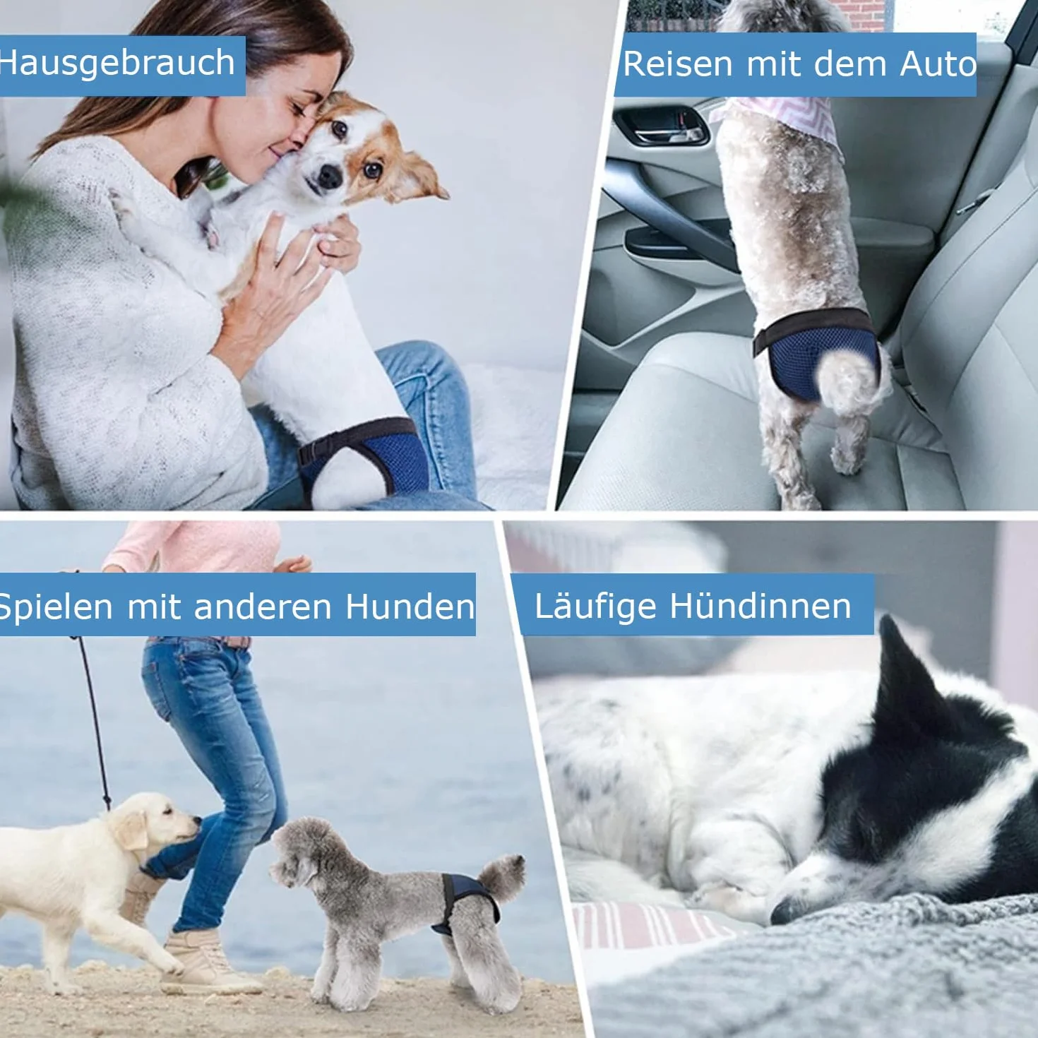 Voarge 2 Pack majtki dla psów, wielokrotnego użytku pieluchy dla psów z 6 podkładkami higienicznymi, ciepłe, menstruacja, nadające się do prania, pielucha, ochrona dla psów, czarne i niebieskie (M)