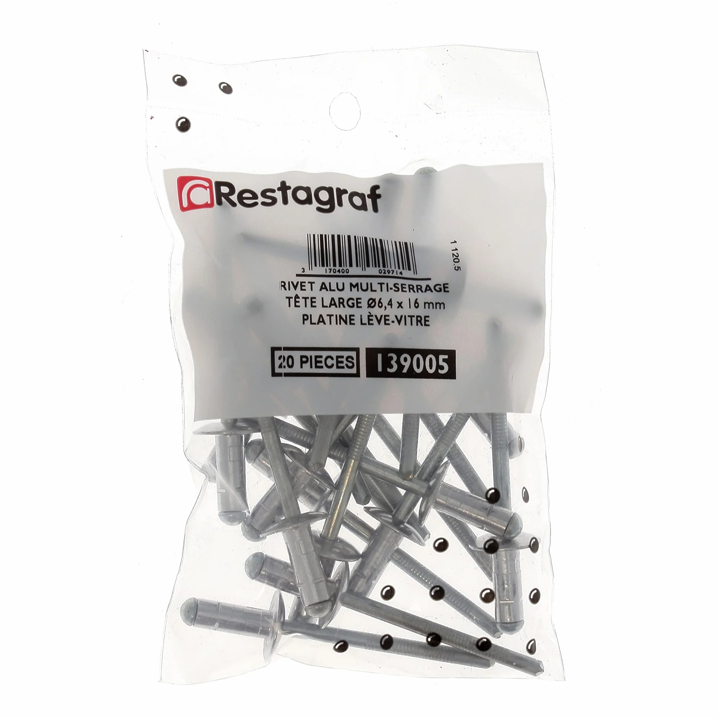 Restagraf - Nity z dużą główką, zaciski, aluminiowy i stalowy trzonek – kompatybilny z Mercedes, Nissan – średnica 6,4 mm – długość 16 mm – nr ref. 139005 – worek 20 sztuk