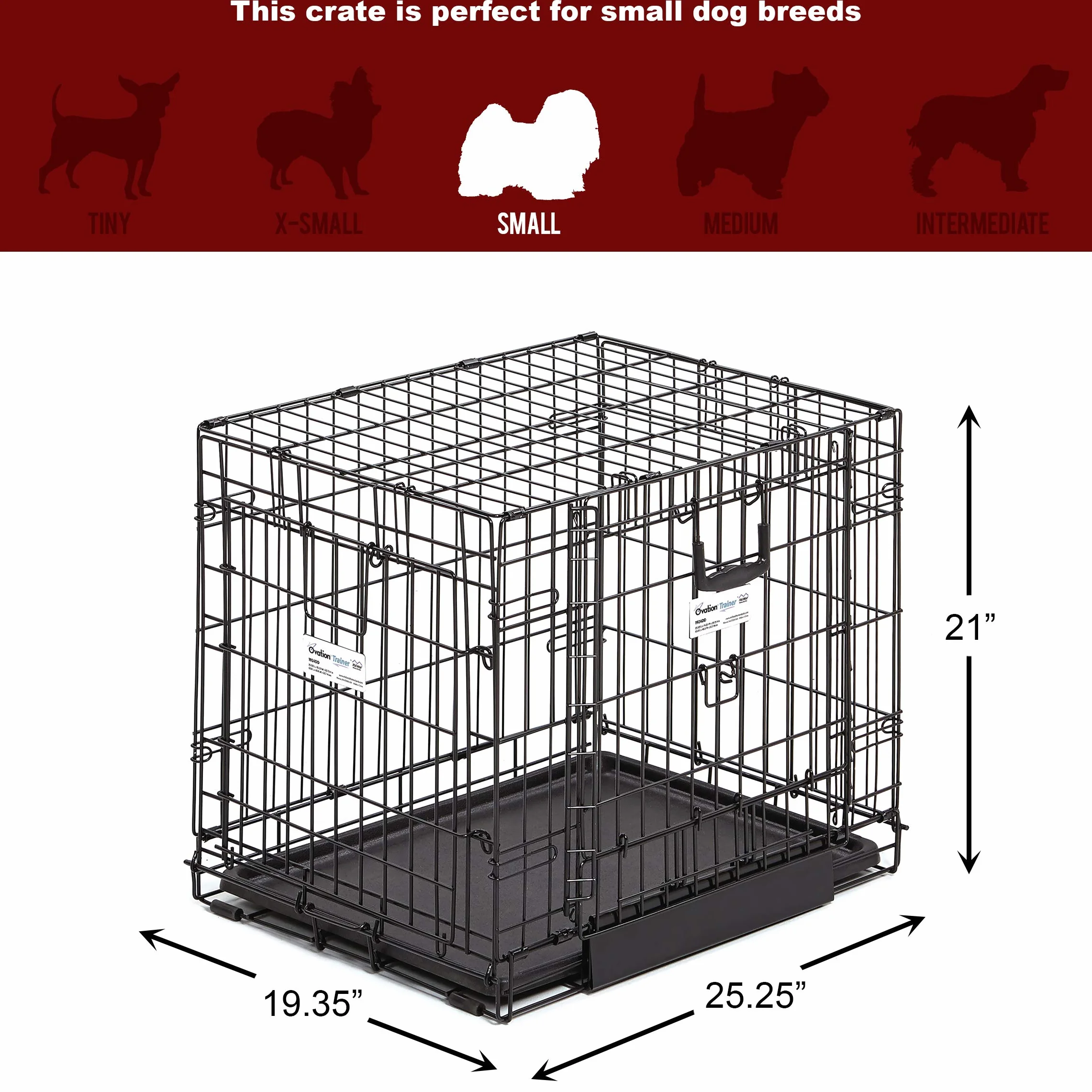 MidWest Homes for Pets Small Ovation Double Door 24-inch Folding Metal Dog Crate, Front and Up & Away Side Doors, Space-Saving Design