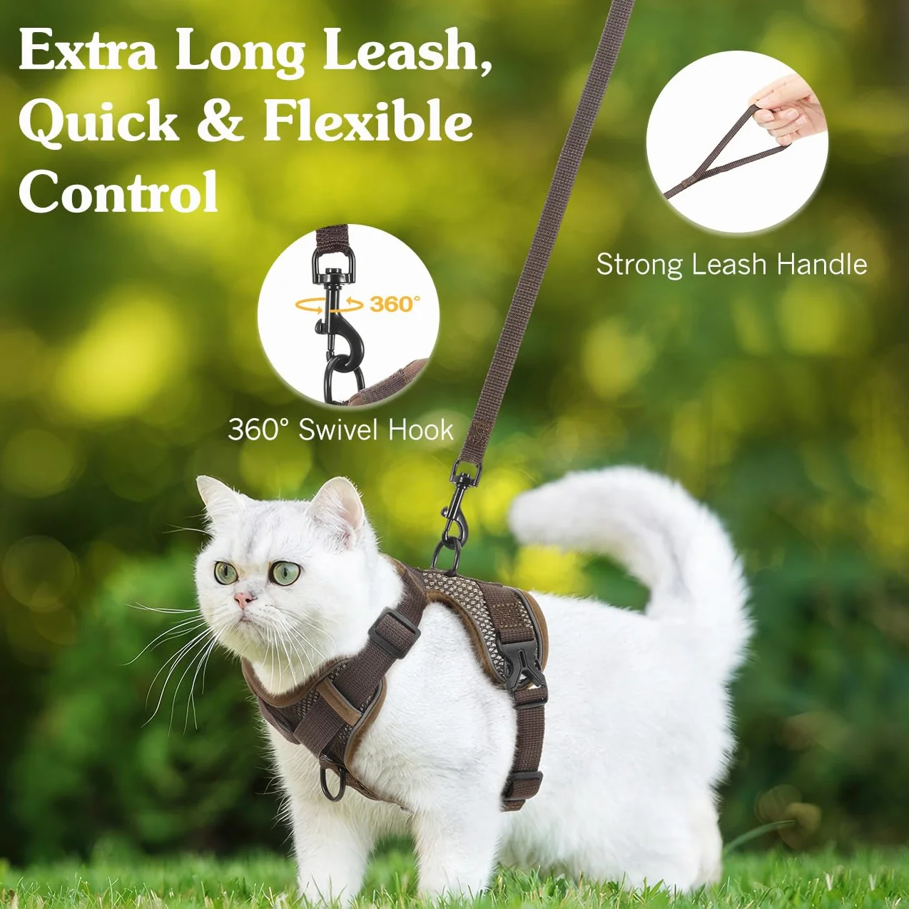 VavoPaw Cat Harness and Leash Set for Walking, Adjustable Kitten Vest Harness with Reflective Strip Breathable Mesh, Escape Proof Soft Pet Safety Vest for Cats, Kittens, Puppies, M Coffee