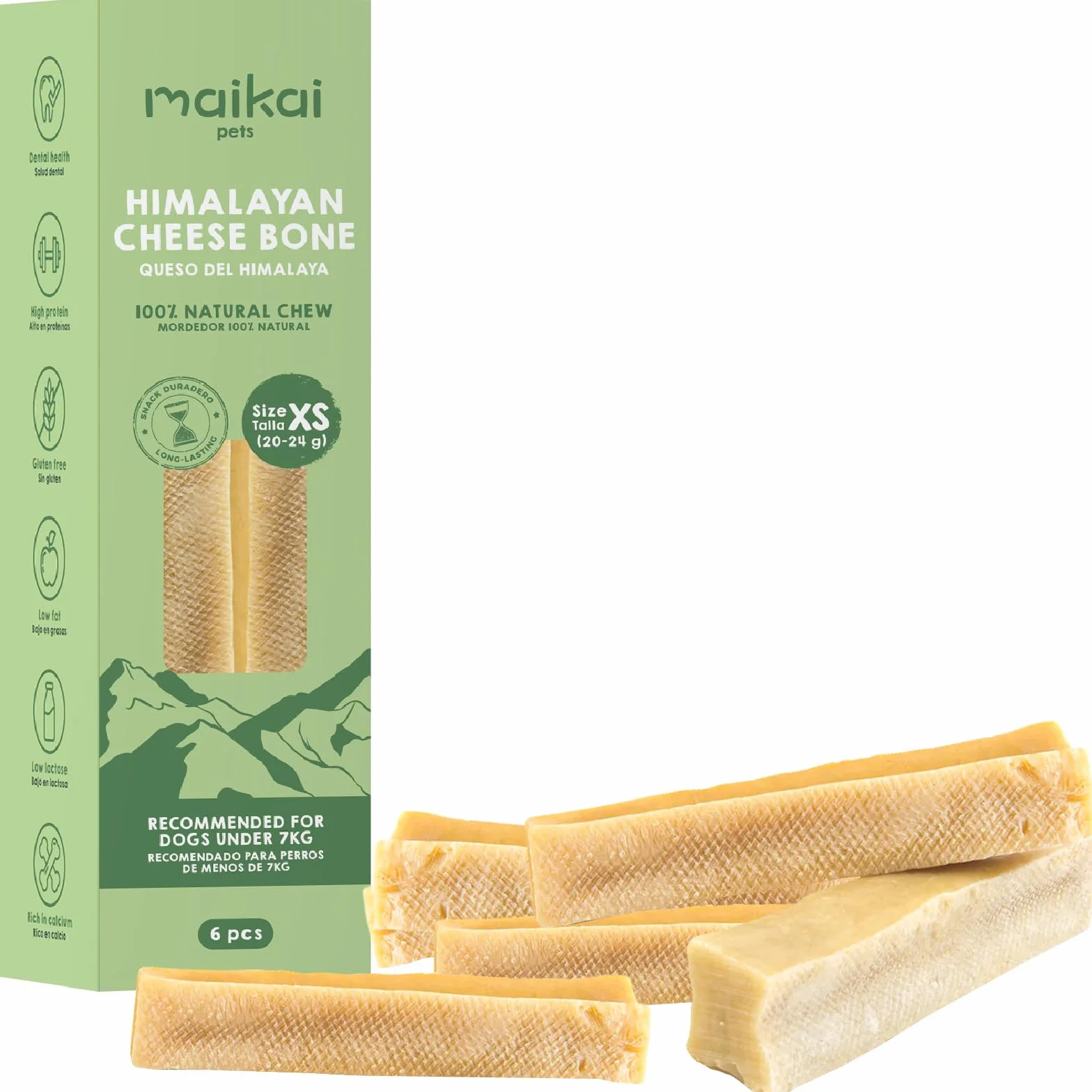 Gryzaki sera z mleka jaka dla psów MAIKAI 100% naturalna kość do żucia 6 x XS