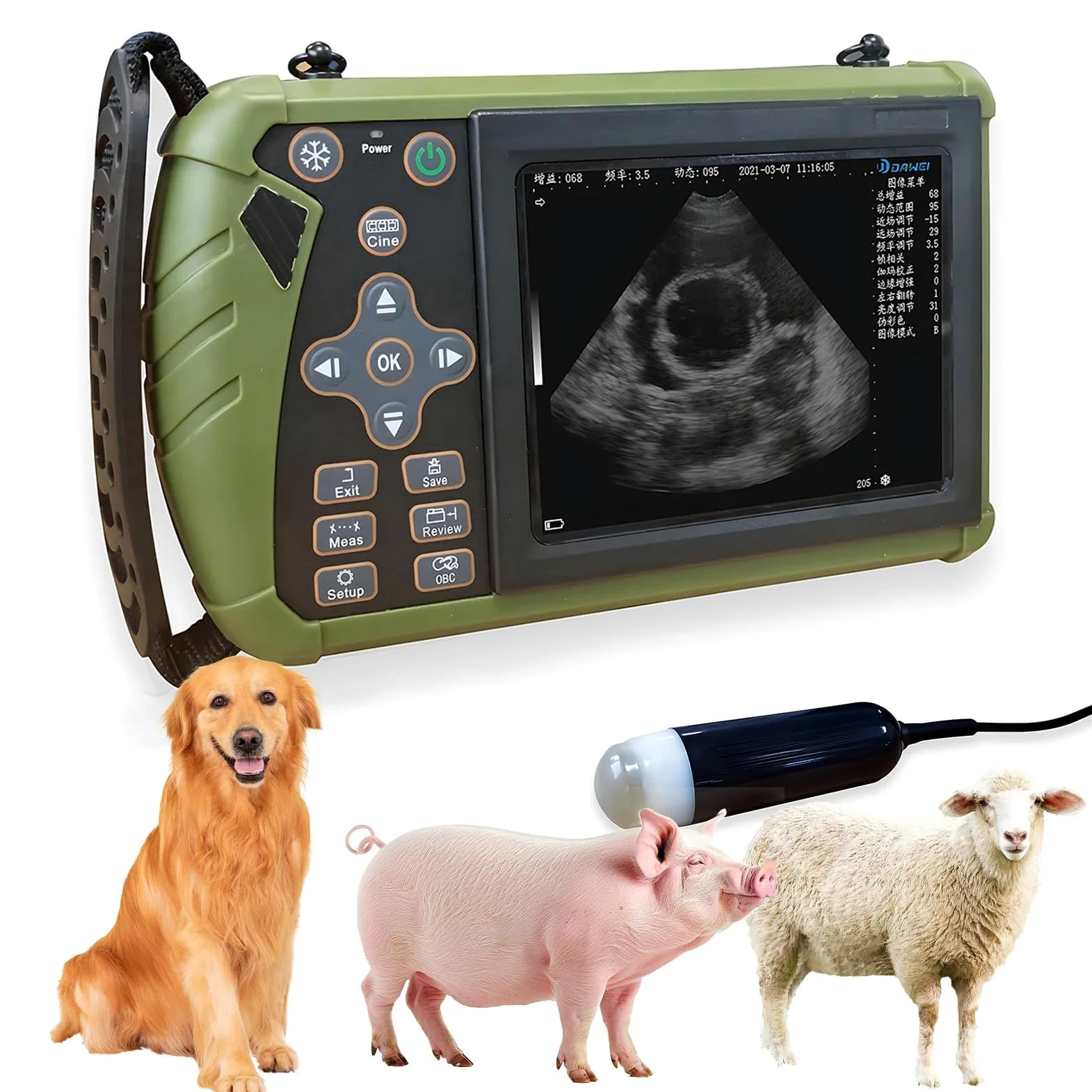 Przenośna maszyna do ultrasonografii weterynaryjnej o wysokiej precyzji przenośny test ciążowy na zwierzęta z wodoodporną sondą 3,5 MHz dla bydła, konia, świń, owiec