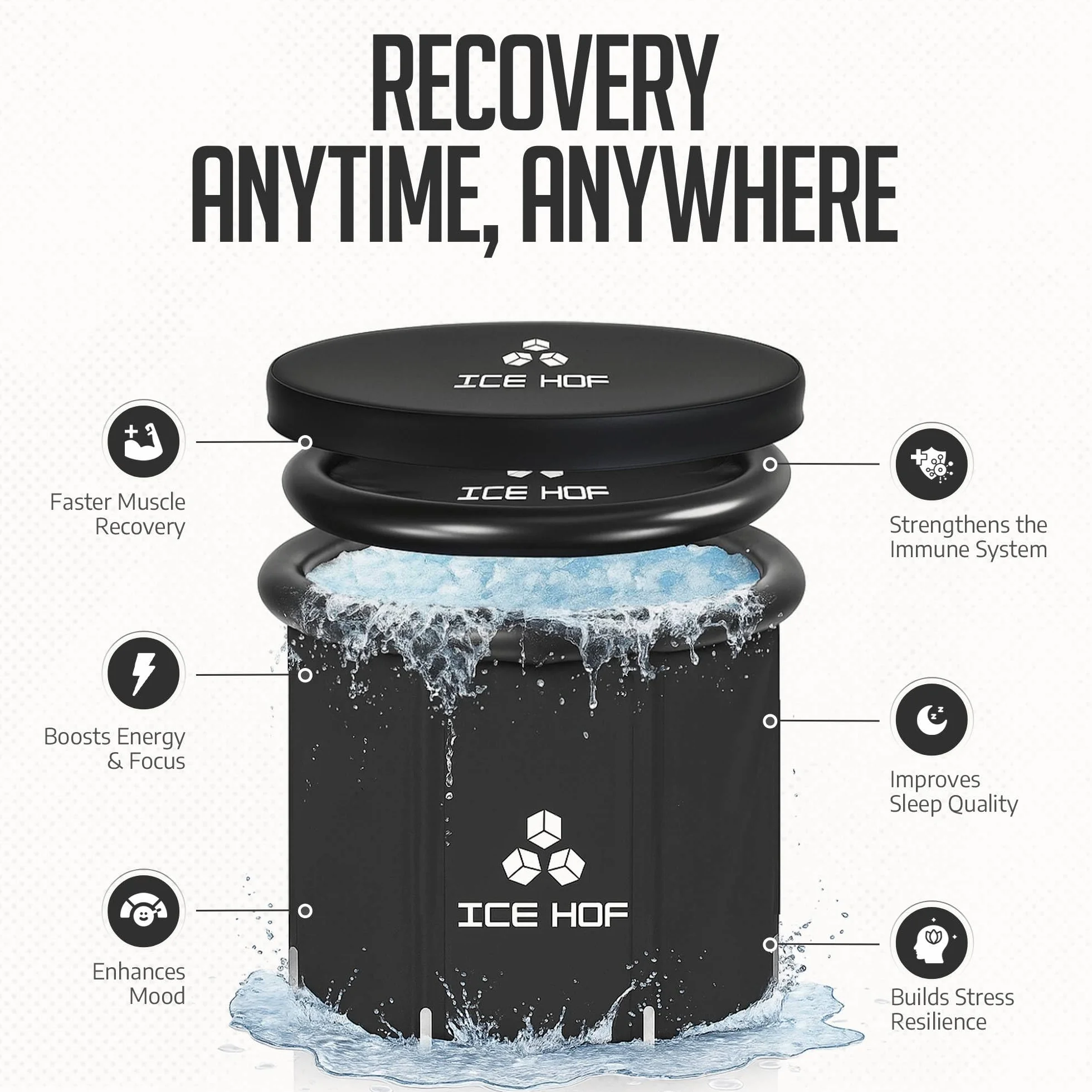 Ice Hof Ice Bath Tub Ø80x80 cm Portable Cold Plunge Barrel for Recovery Wellness Cryotherapy