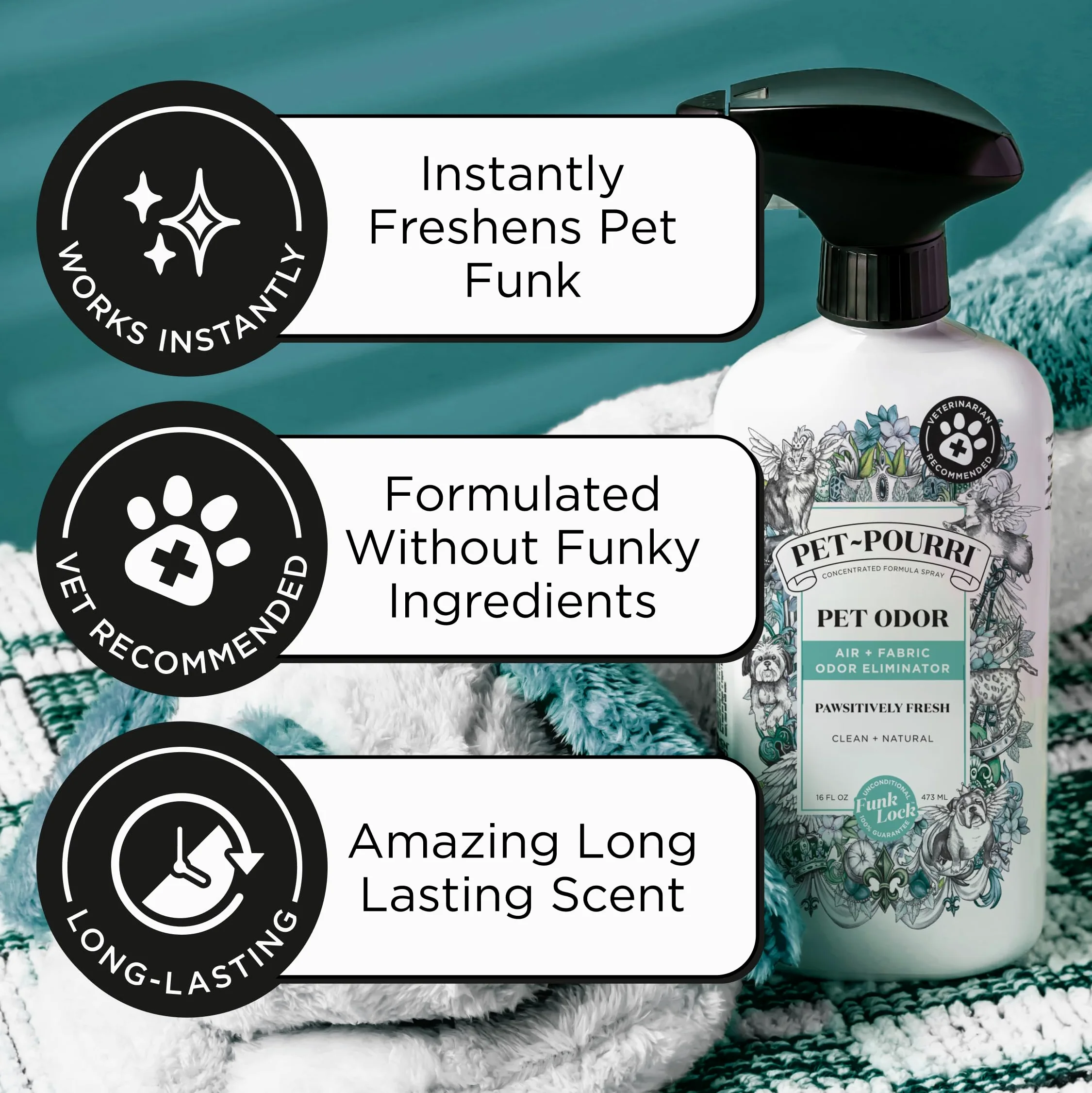 Poo-Pourri Powietrze z zapachem zwierząt domowych + spray do usuwania zapachów tkanin, świeży, 16 Fl Oz